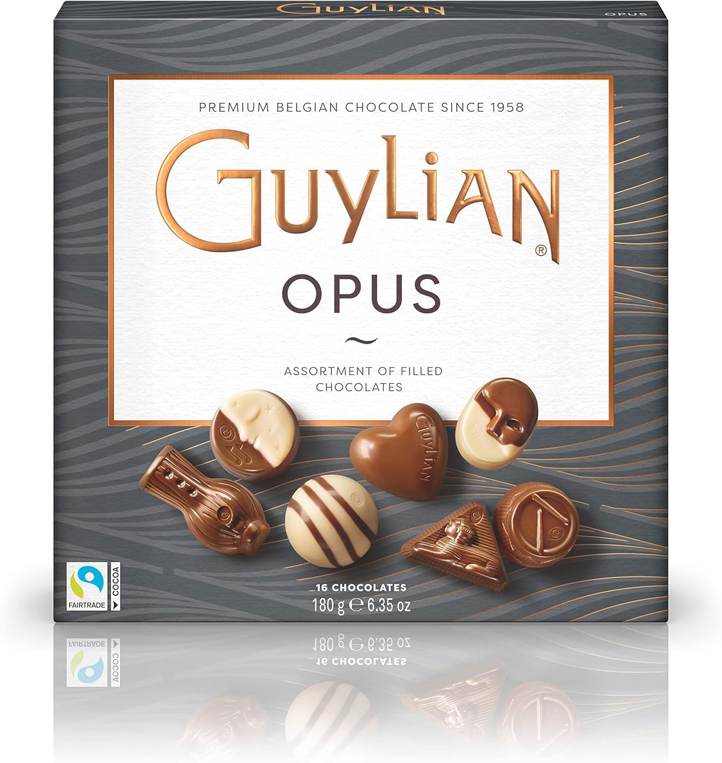 Guylian Belgian Chocolate Gift Box by GuyLian, 16 pc Opus Luxury Assortment, Premium Gourmet Chocolate, Milk, White, Dark, Candy Treat for Women and Men, 180g-image-15