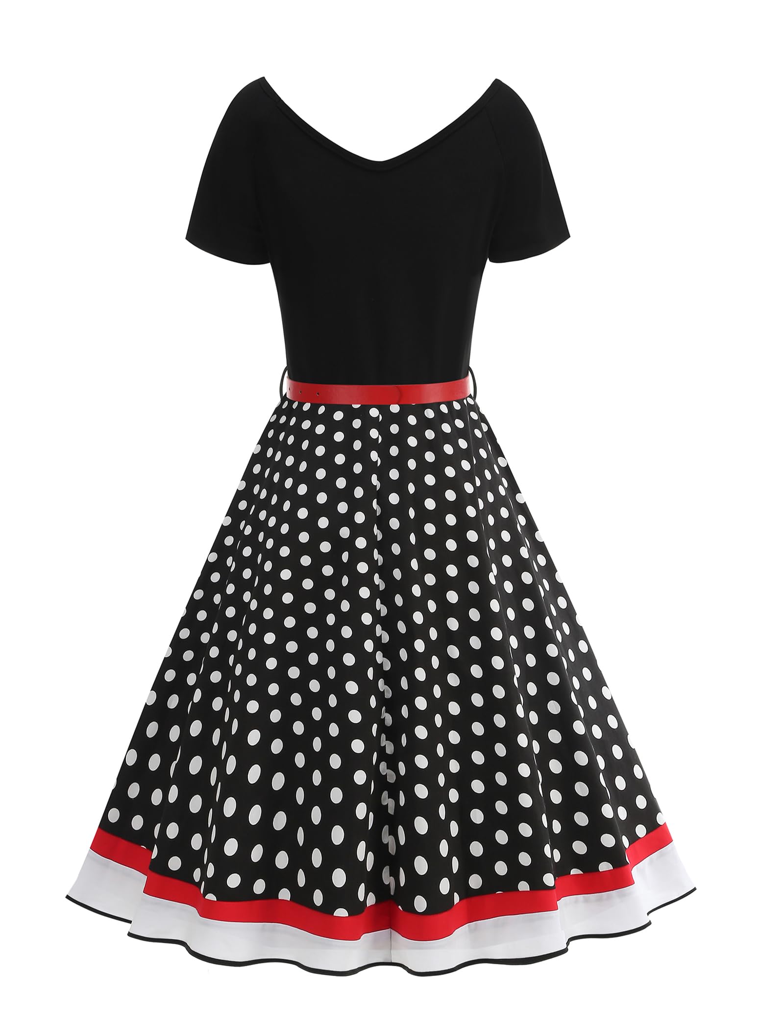 Odizli Rockabilly Kleider Damen 50er Jahre Vintage Sommer Kurzarm Polka Dot Swing Knielang Coctailkleid mit Stirnband