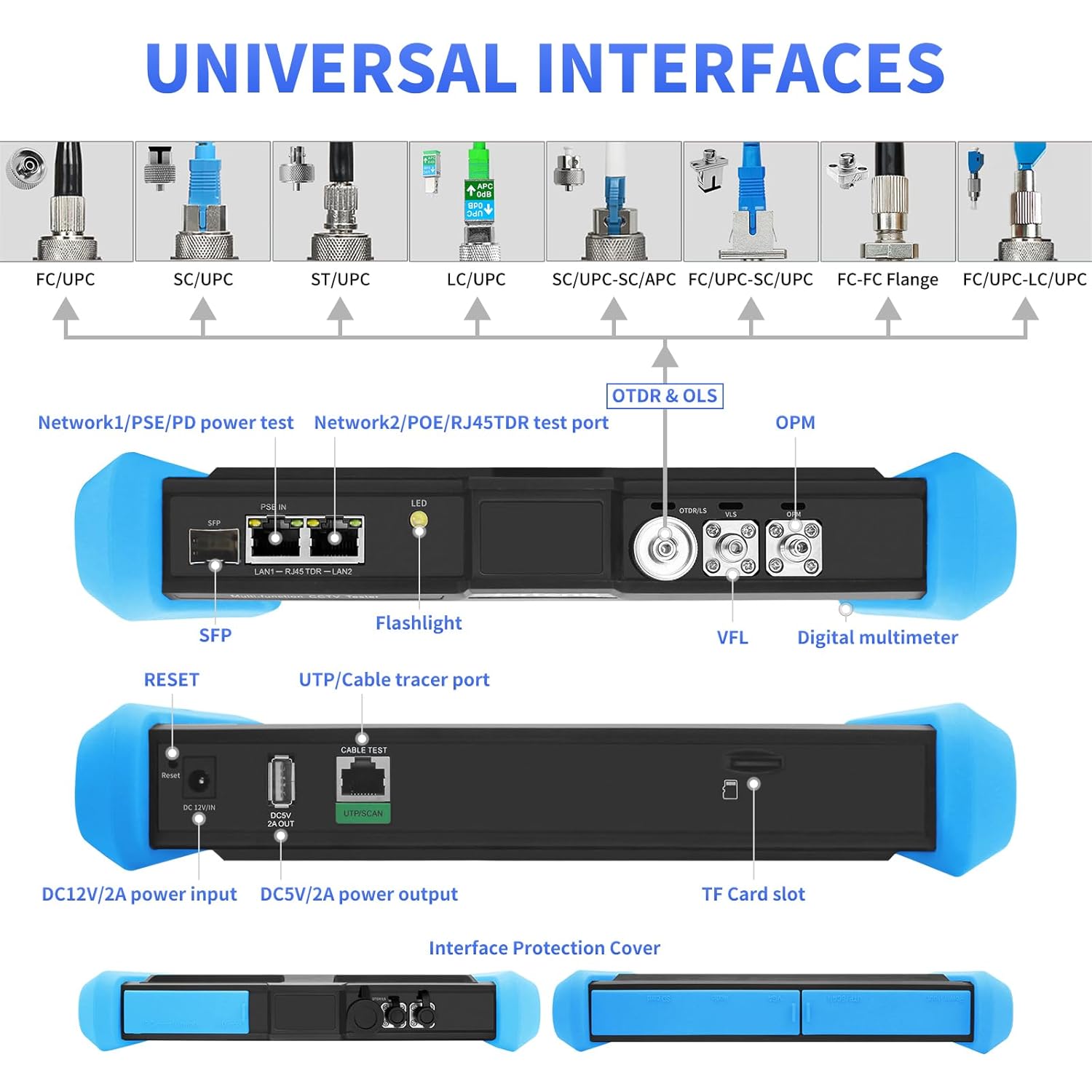 Henkion OTDR Fiber Optic Tester 1310/1550nm 28/26dB Auto/Expert OTDR Fiber Test,Event Map LS OPM OLS Digital Multimeter SFP Module WiFi Cable Test Network Tools 8 Adapters 8" IPS Touch Screen
