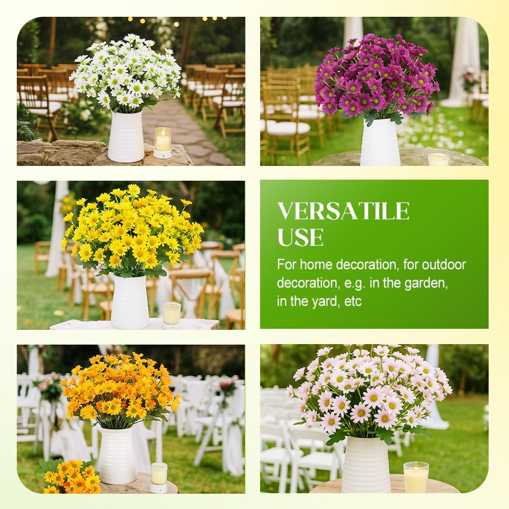 Artificial Outdoor Sunset Mums Flowers, 2025 New Artificial Mums for Outdoors Indoor Fall Decor, Waterproof Windproof Artificial Flowers for Home Porch Patio Garden (Gold, 10 Bundles)