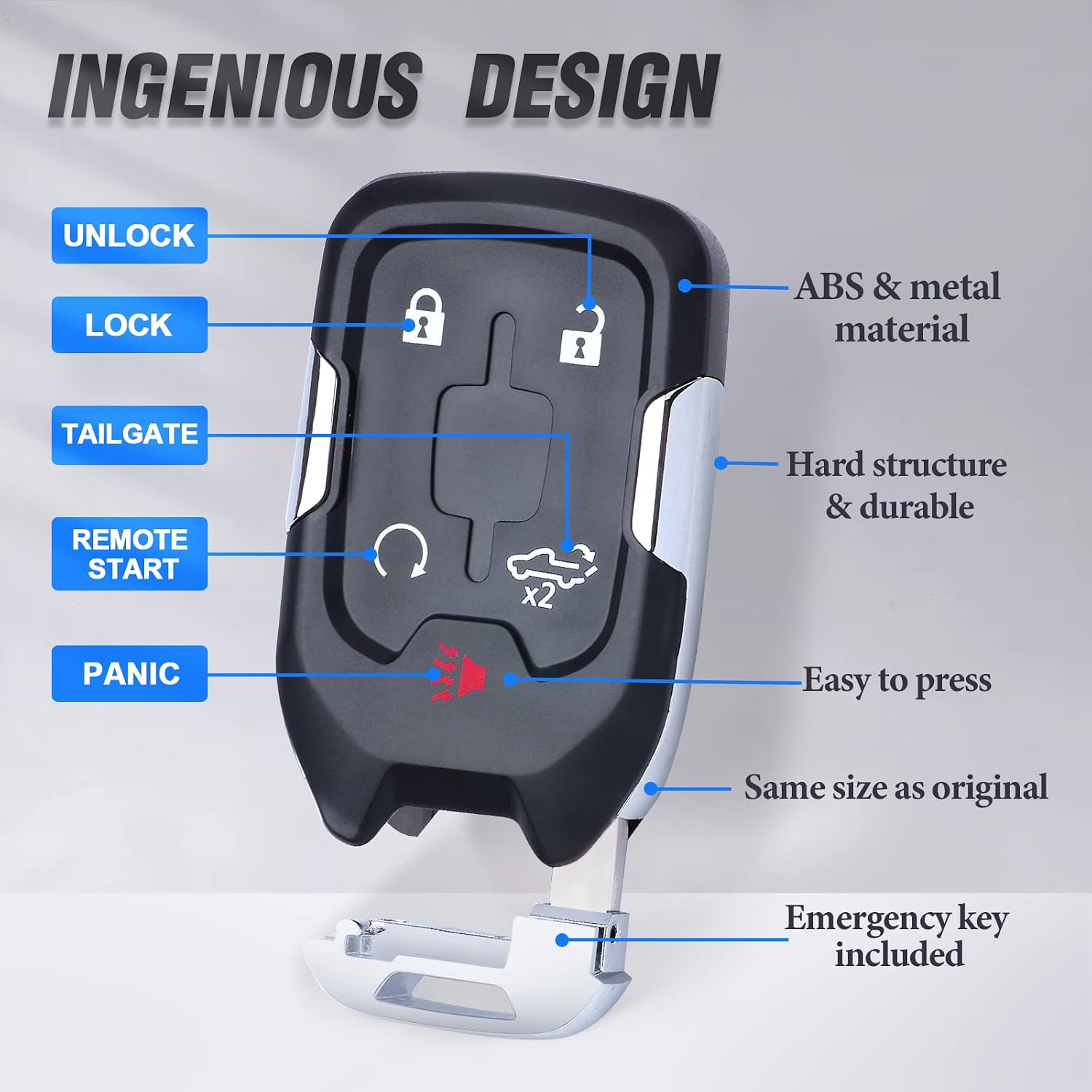 Keymall Keyless Entry Remote Key Fob Replacement for GMC Acadia 2021 2022 2023 /for GMC Terrain 2021 2022 2023 2024/for Chevy Chevrolet Silverado 5 Buttons HYQ1ES 13522854 13522904 434 MHz
