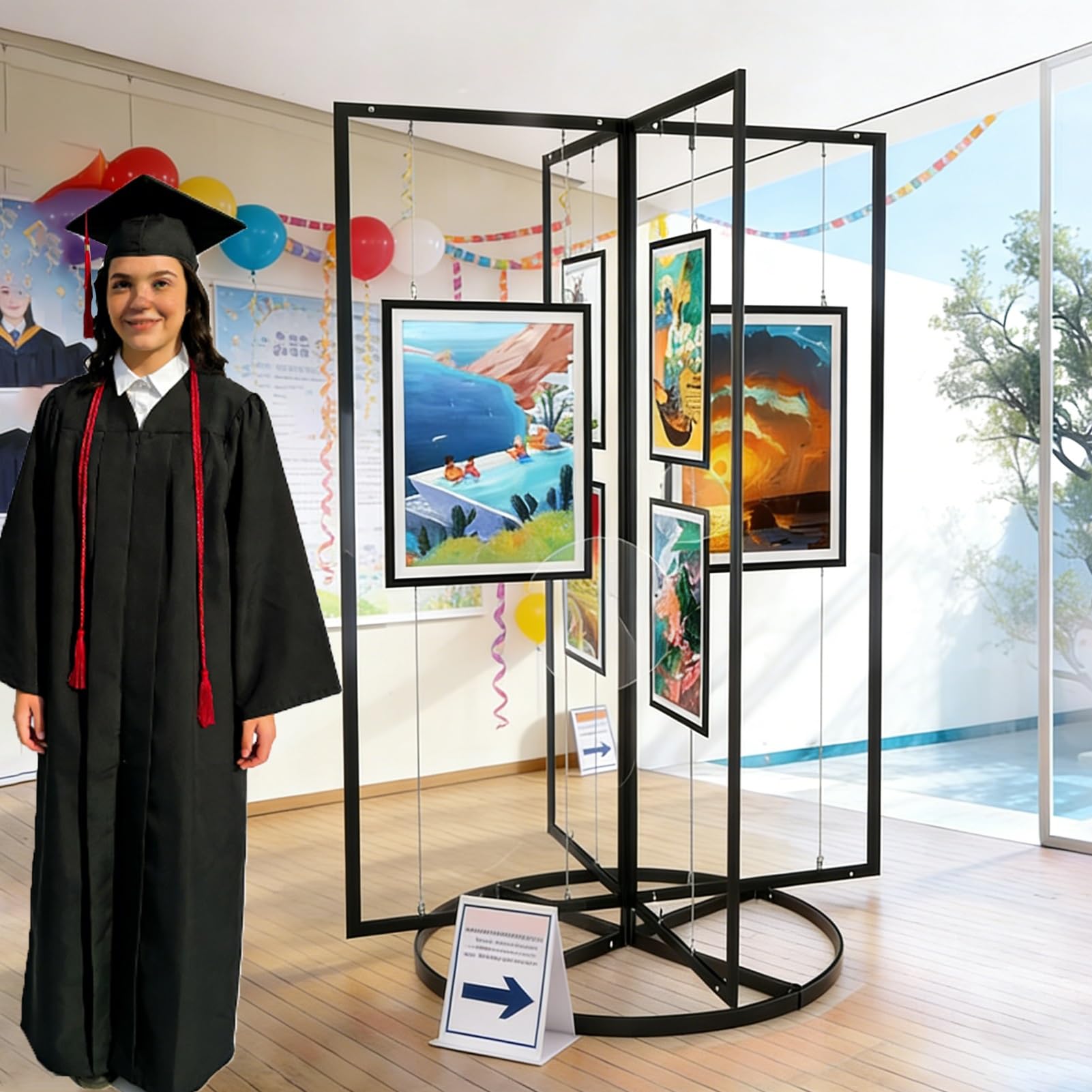 Estante de exhibición giratorio de 360 grados para obras de arte, carteles y pancartas