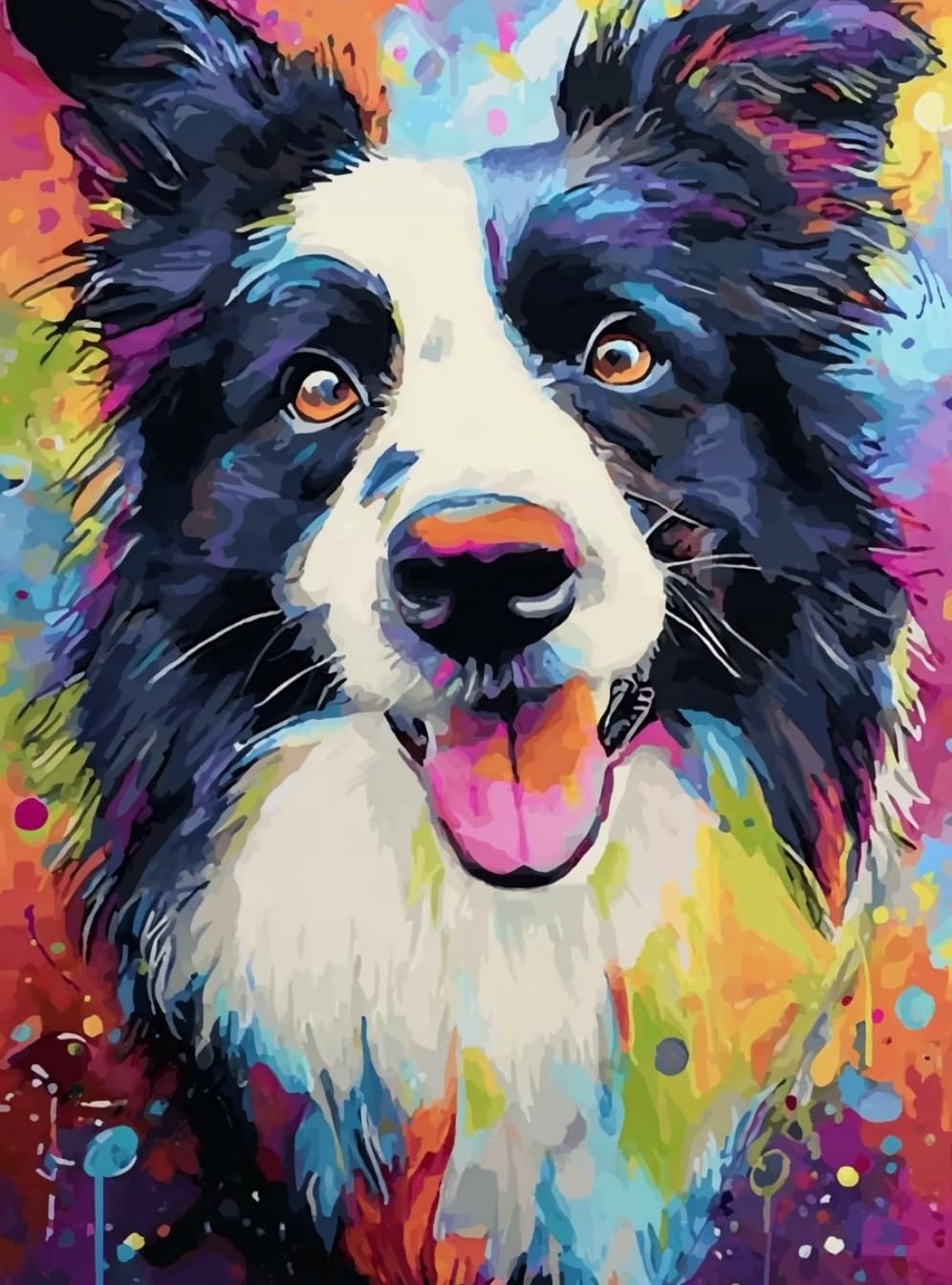 WANGWANGMIAO Painting by Number Kits for Adult, DIY Canvas Oil Painting Kit for Beginner with Paint Brushes Acrylic Pigment Drawing Paintwork 16x20inch (Colorful Border Collie)，with Frame