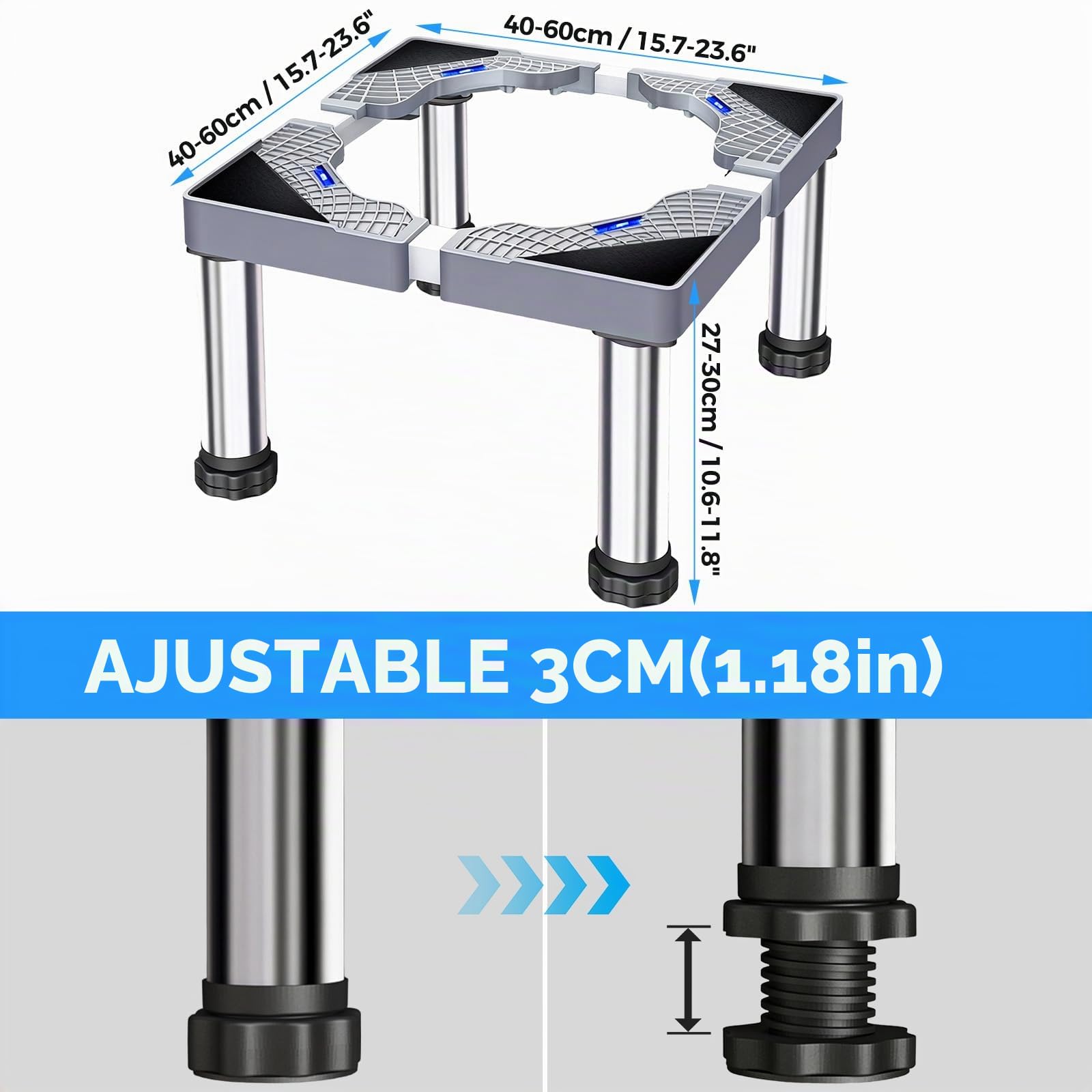 Yolispa Base Lavadora con 4 Patas Antideslizantes, Soporte para lavadora, Soporte Ajustable para Lavadora Secadora Frigorífico, Base para Lavadora Alta Carga 300KG