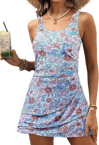 VIMPUNEC Women One Piece Swim Dress Swimsuit Tummy Control Modest Swim Skirt Bathing Suit