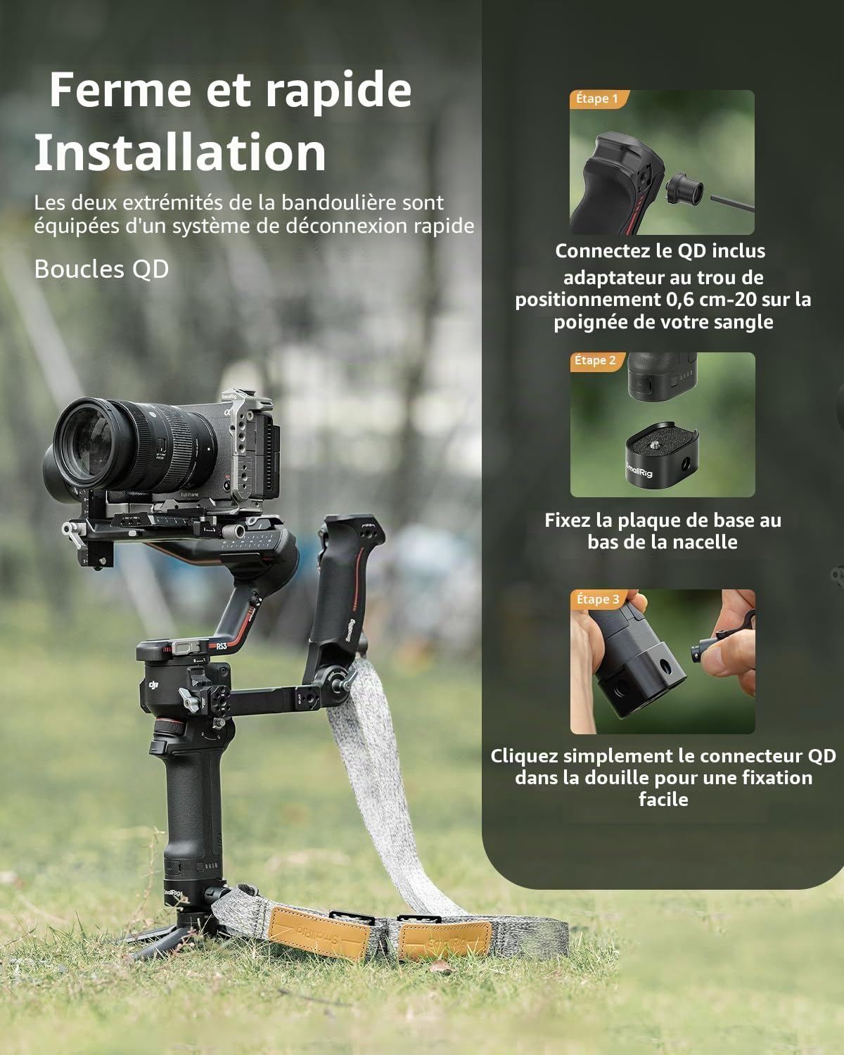 SMALLRIG RS3 RS2 Bandoulière Réduisant Le Poids Compatible avec SMALLRIG Poignée pour DJI, Ceinture à Cardan avec Boucles à Dégagement Rapide QD pour DJI RS4 Mini / RS4 Pro/RS 3/RS 2-4118C