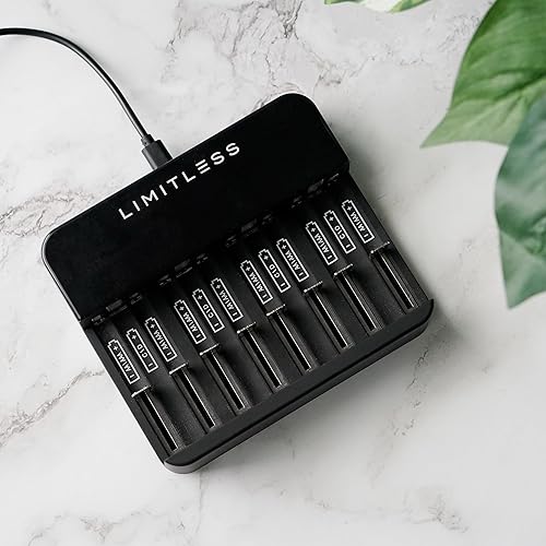 Miniatura 6 de Limitless - Paquete de 8 baterías AA recargables con cargador, baterías universales de 2700 mAh NiMH de alta capacidad y sistema de carga de batería