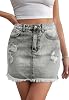 HERBATOMIA Womens Bodycon Denim Mini Skirt High Waist Casual Washed Frayed Stretchy Jean Skirts with Pocket for Women