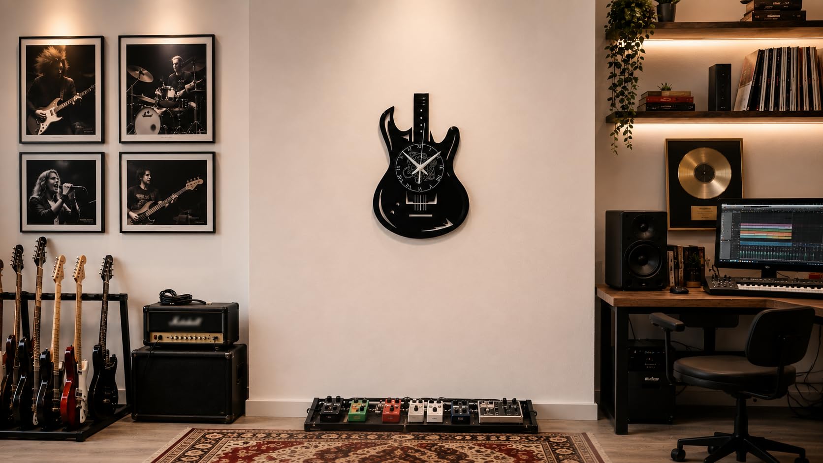 Reloj de Pared con Forma de Guitarra – Silencioso sin tictac | para Músicos, Rockeros, Estudio de Grabación Dormitorio, Oficina, Estudio, Salón