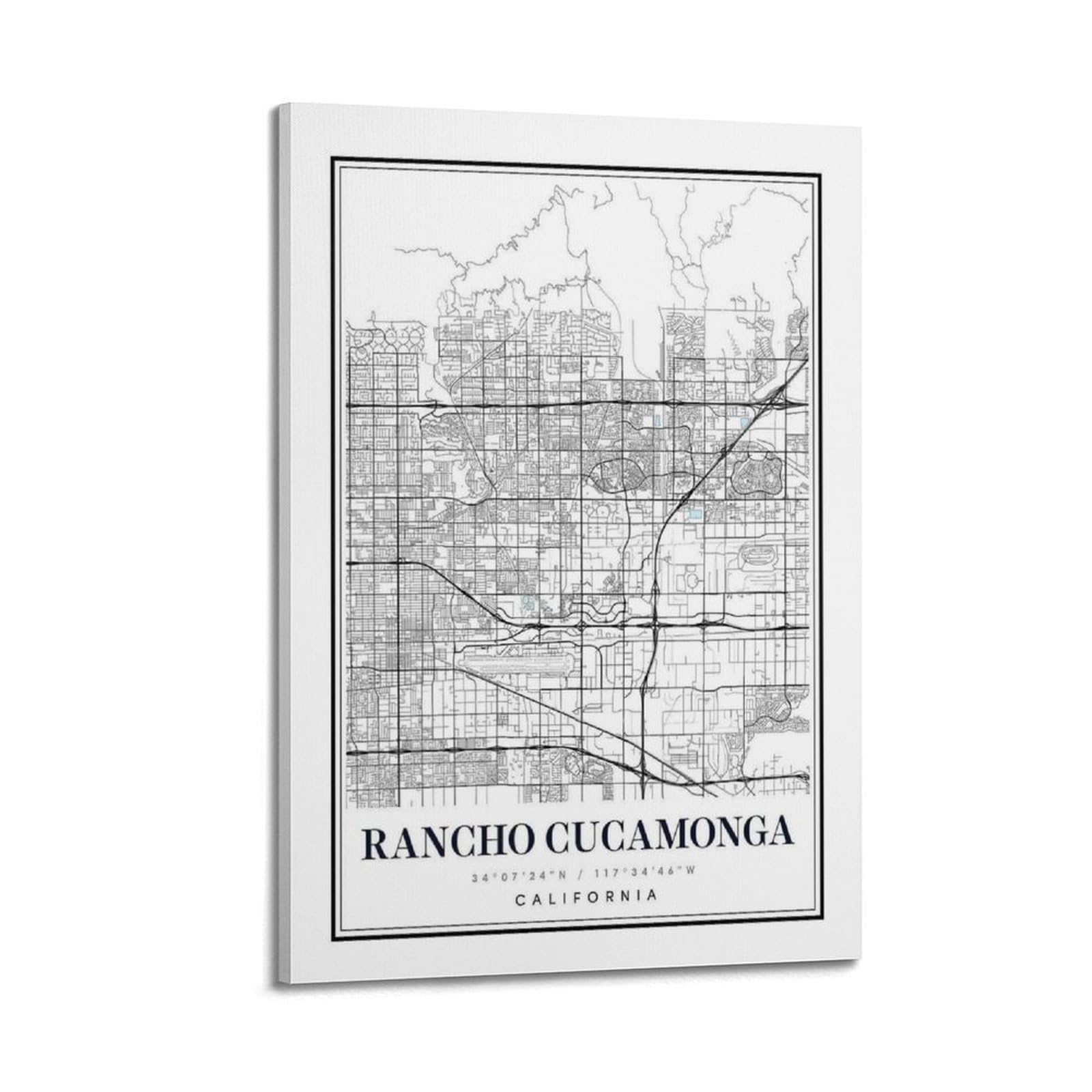 xiaoxiaoshen Rancho Cucamonga California Map Canvas Poster Wall Art Prints Room Aesthetic Murals Bedroom And Living Decorations 16x24inch(40x60cm)