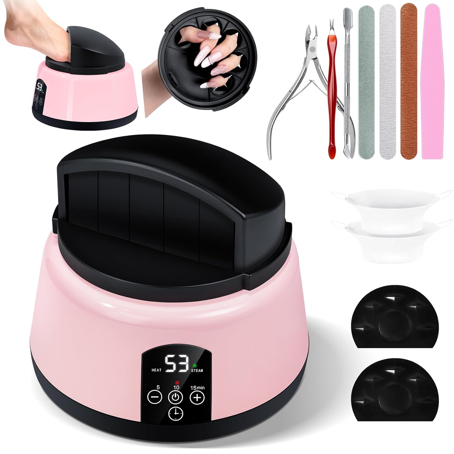 2 In 1 Automatic Upgraded Acetone Steam Gel Nail Polish Remover, Remove Fingernail And Toenail Gel Electric Steam Removal Machine Set, Without Harming Hands Feet Nail Art Tools Nail Gel Remover (Pink)