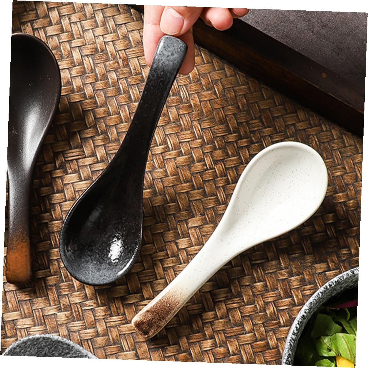 5 pièces Cuillères Céramique Japonaise Résistantes Chaleur pour Soupe Ramen Riz Porridge Service Quotidien