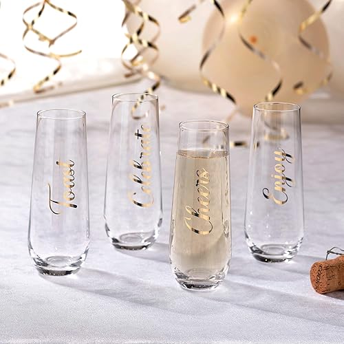 Miniatura 5 de Lillian Rose Juego de 4 copas de champán sin tallo con refranes