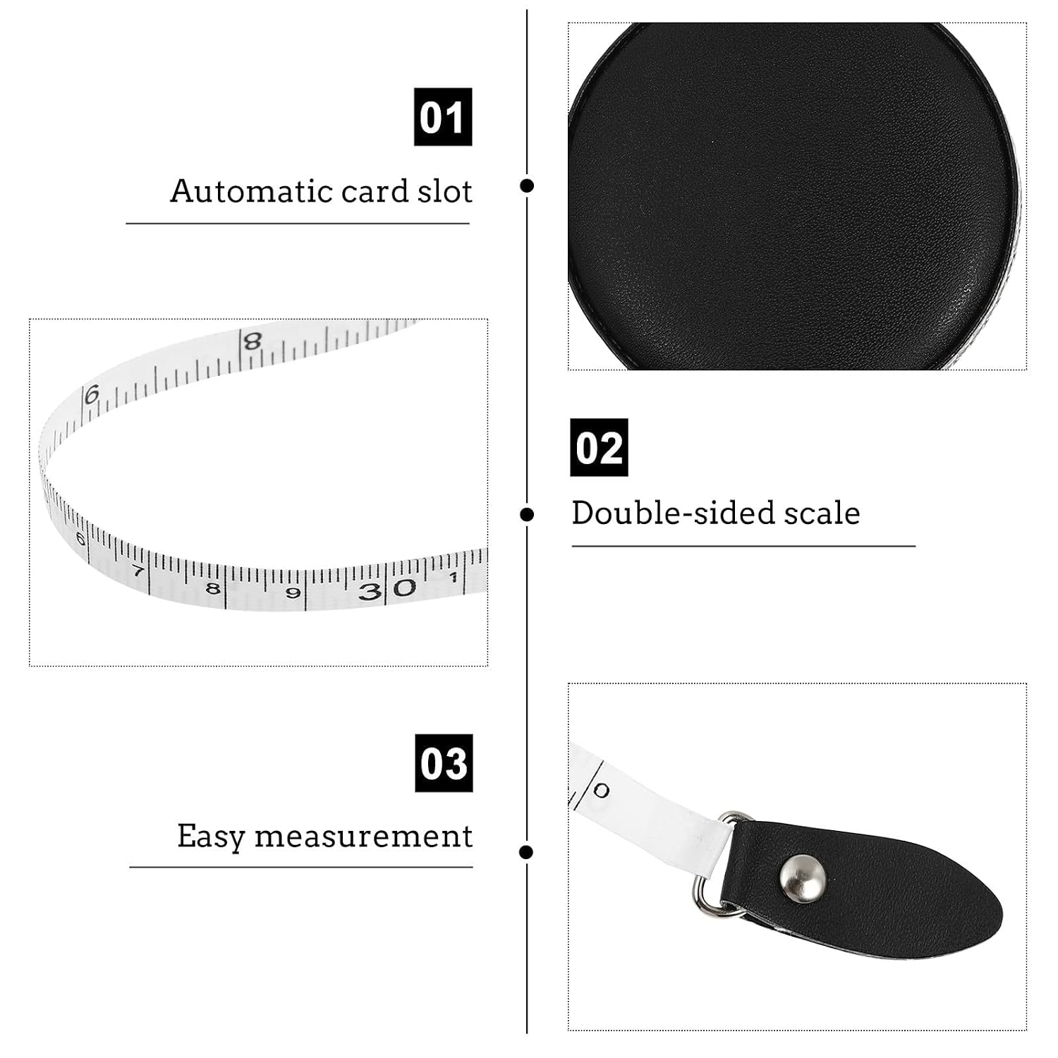 Pu Leather Tape Measure 1.5m 2pcs Body Measuring Tape Mini Sewing Measuring Ruler White and Black Tailor Craft Tools for Clothes and Waist Measurement