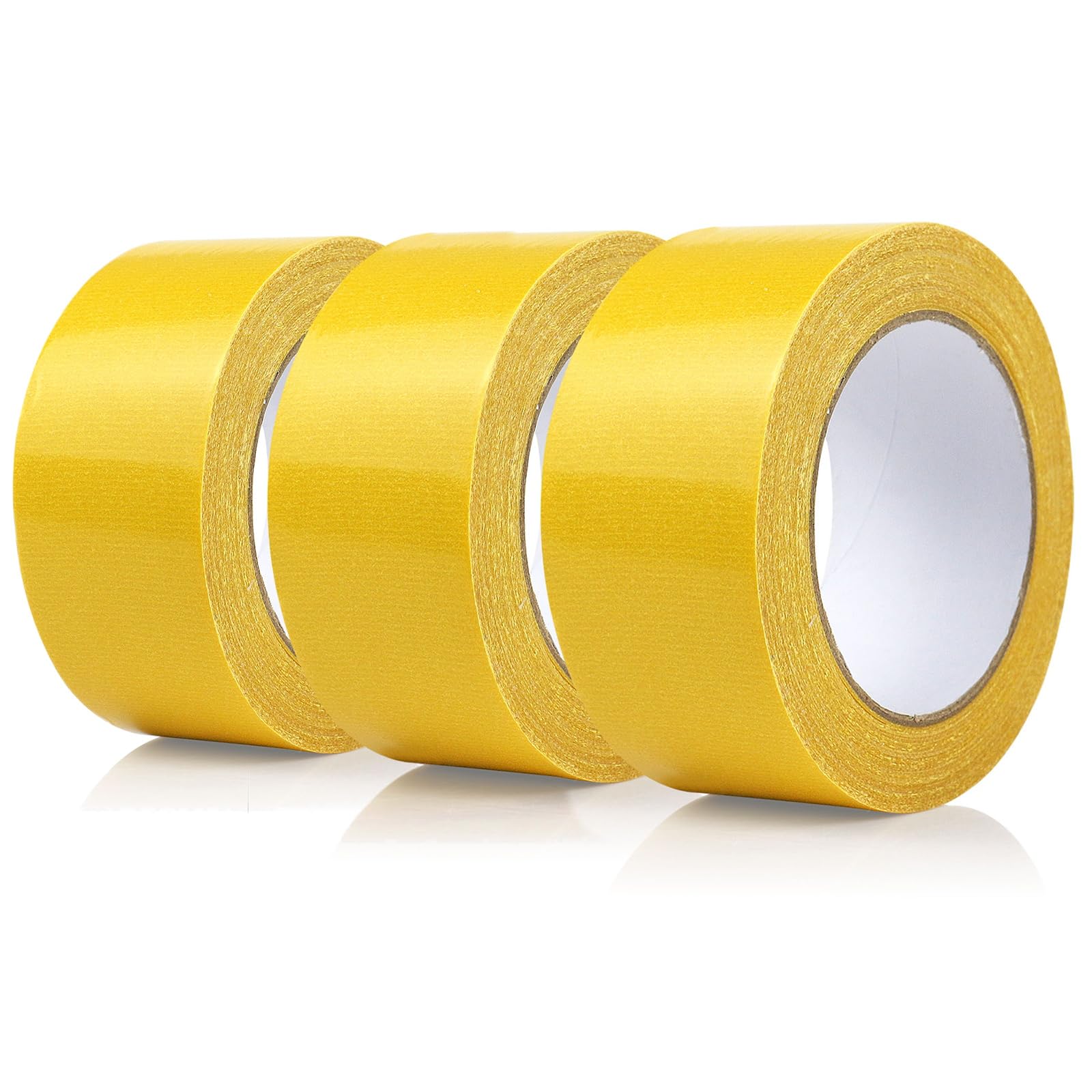 BOMEI PACK Lot de 3 rouleaux de ruban adhésif double face en papier jaune 50 mm x 20 m pour tapis, sol, décoration murale et loisirs créatifs