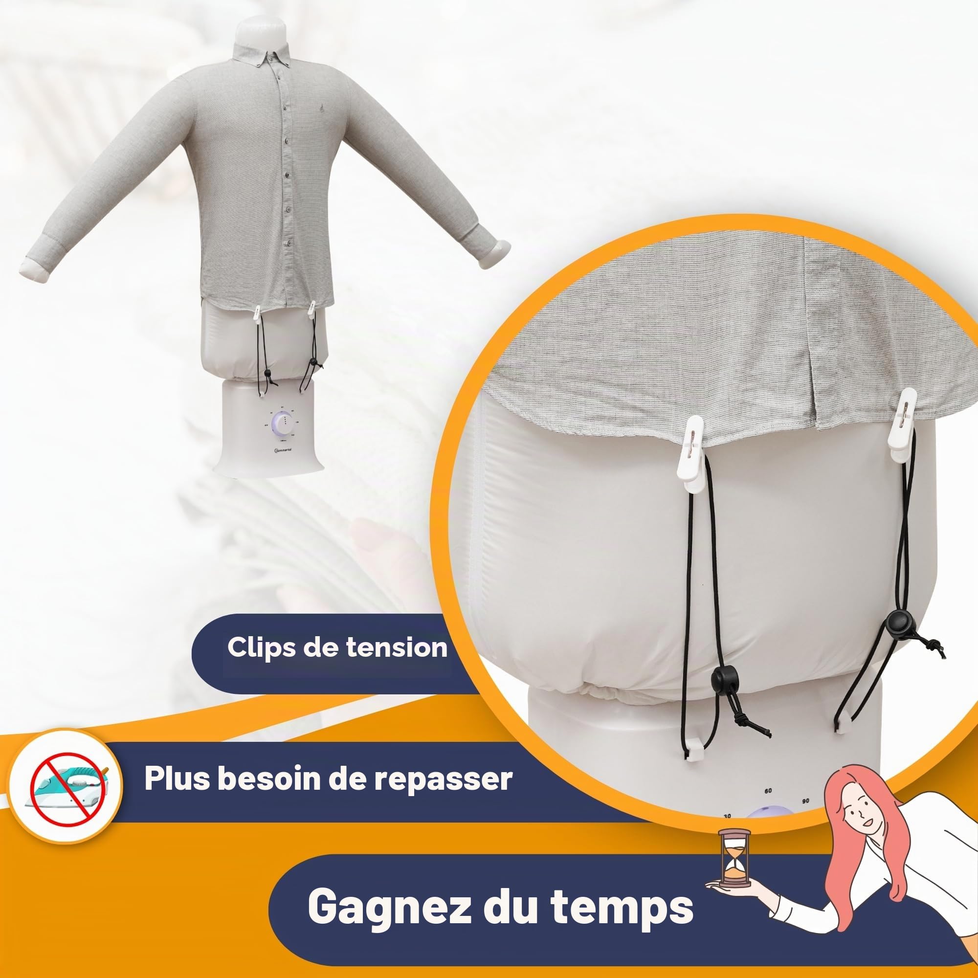 Sommertal Mannequin de Repassage Gentleman - Machine à Repasser Automatique pour Chemises, Chemisiers, T-shirts et Pantalons - Fonctions de Repassage