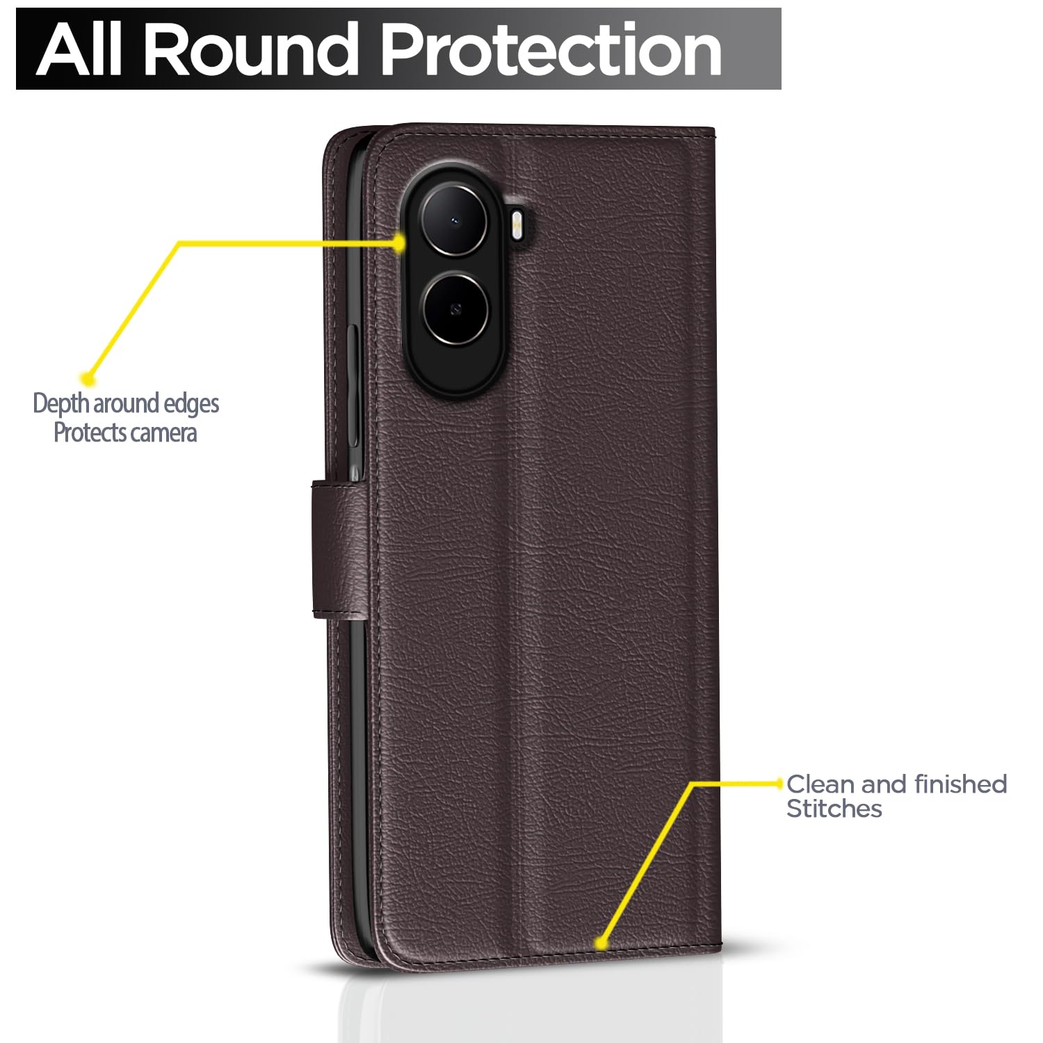 Pikkme Flip Cover for Mi Redmi A7 Pro/Poco C85x 5G / C81 Leather Finish | Inside TPU with Card Pockets | Wallet Stand and Shock Proof | Complete Protection Flip Case (Coffee) — Amazon image 4