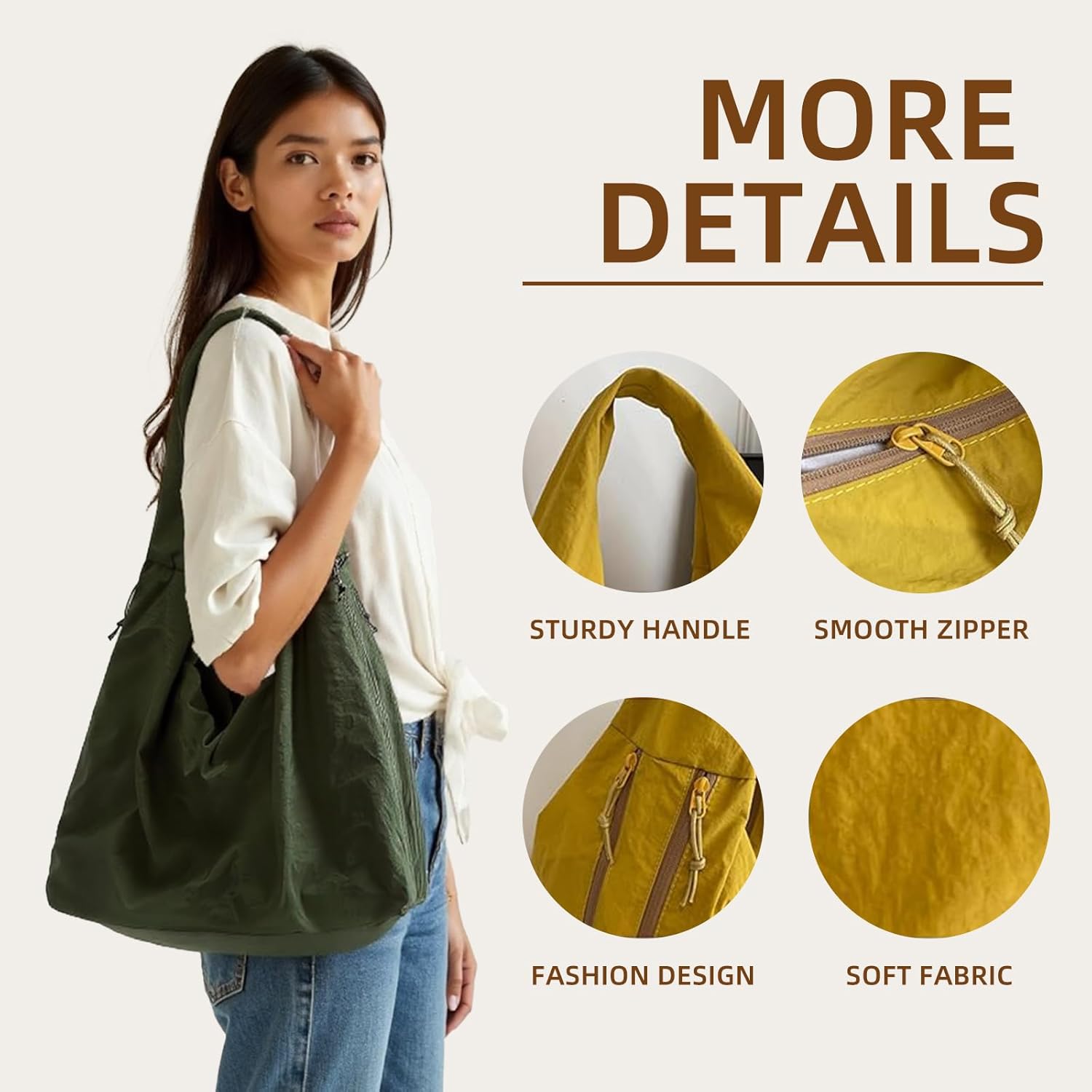 Nylon Slouchy Tote Bag Women Crescent Shoulder Bag Vintage Tote Bag Casual Shopper Handbag for Women
