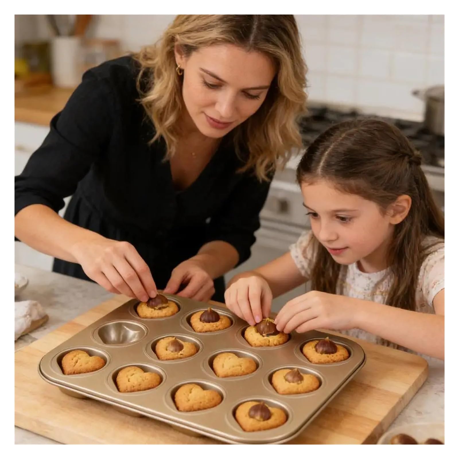 Postre del molde de la torta del arroz y del muffin del hogar en forma de concha | Bandeja for hornear, material de acero al carbono, resistente, duradero, antiadherente(12 holes)