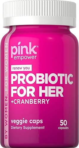 PINK Probióticos para mujeres | Cápsulas de apoyo para la salud digestiva más arándano | 50 unidades | Suplemento vegetariano, sin OMG y sin gluten