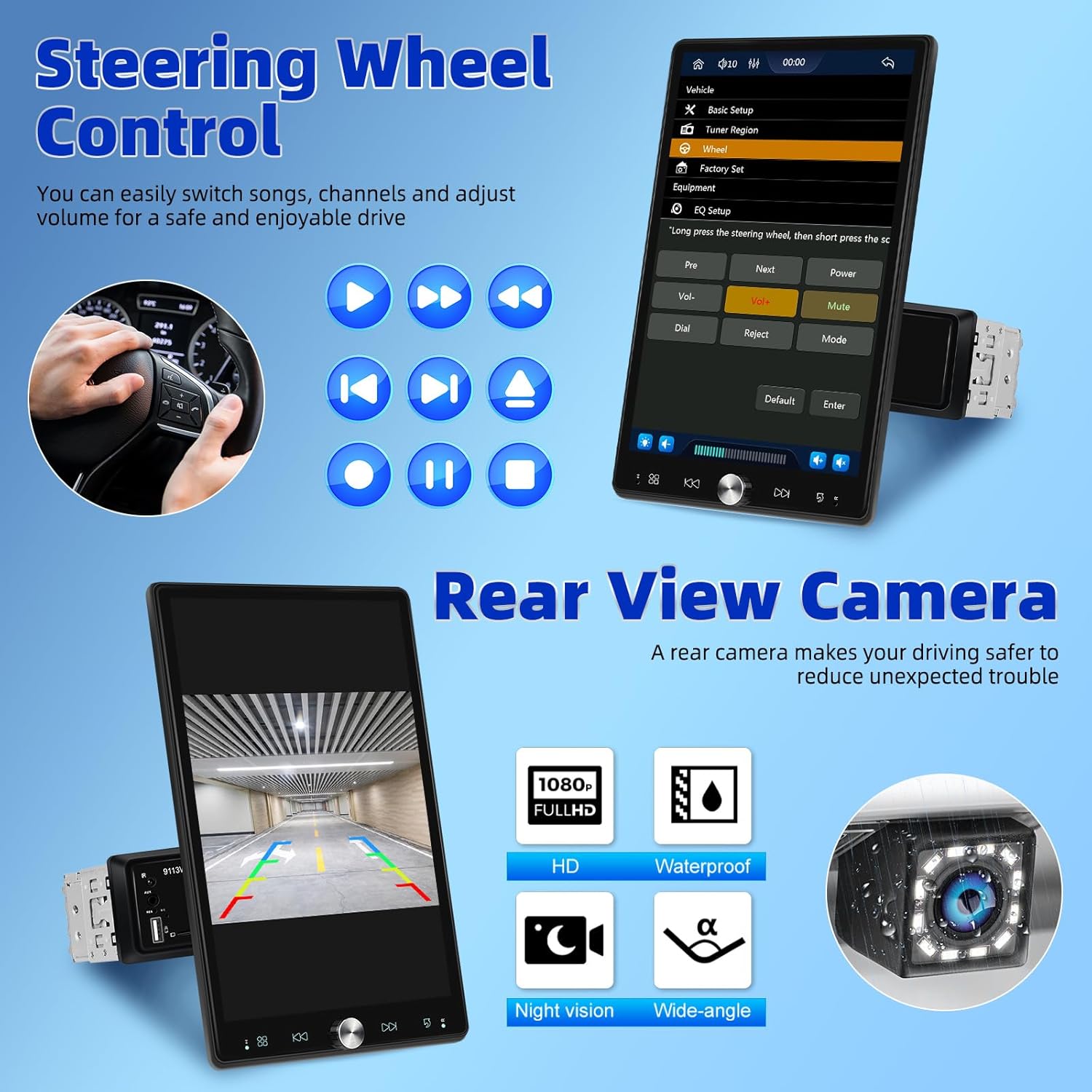 Руль дөңгөлөктөрүн башкаруу жана арткы View Камера дисплейи