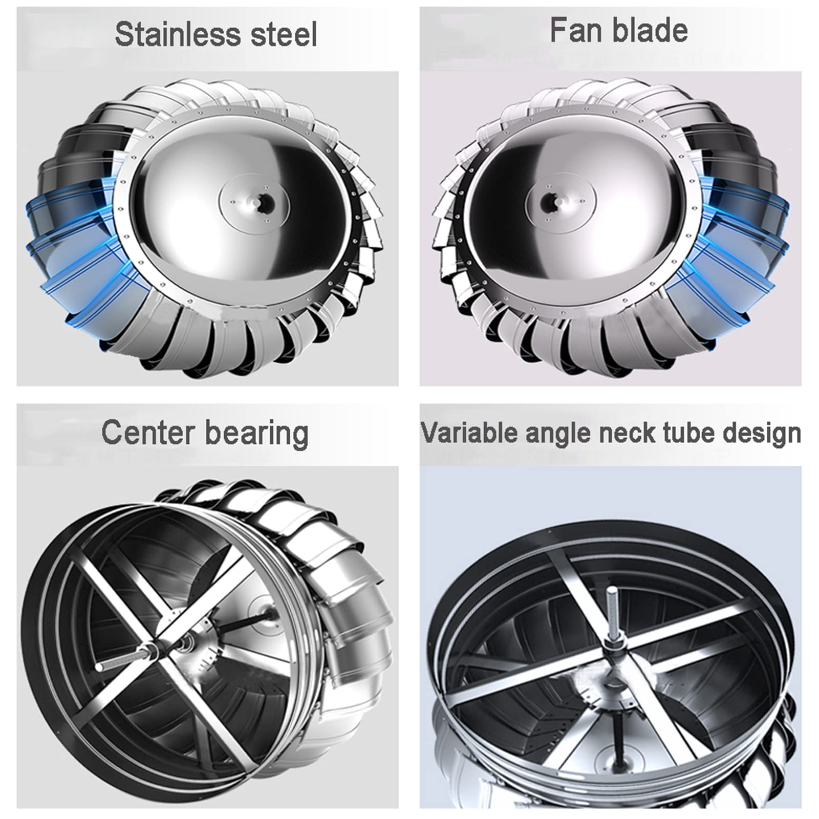 Tainless Stal Obrotowy Nasada kominowa, Wentylator turbinowy,Obrotowy Przeciwciągowy Nasada kominowa,Obrotowy Wentylator turbinowy Deszcz i śnieg Osłona Przewód kominowy Ochrona,400mm