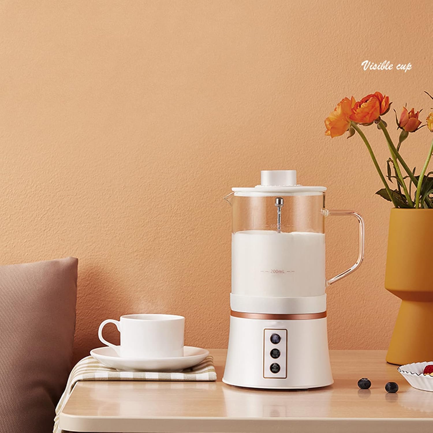Milk Frother Electric Milk Steamer with 600ml Visualization Cup Hot and Cold Milk Suitable for Cappuccino Latte Macchiato Hot Chocolate