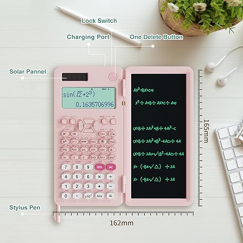 Miniatura 2 de Calculadora científica recargable para estudiantes, calculadora científica plegable rosa 991ES MAX con bloc de notas, calculadoras de ciencia de