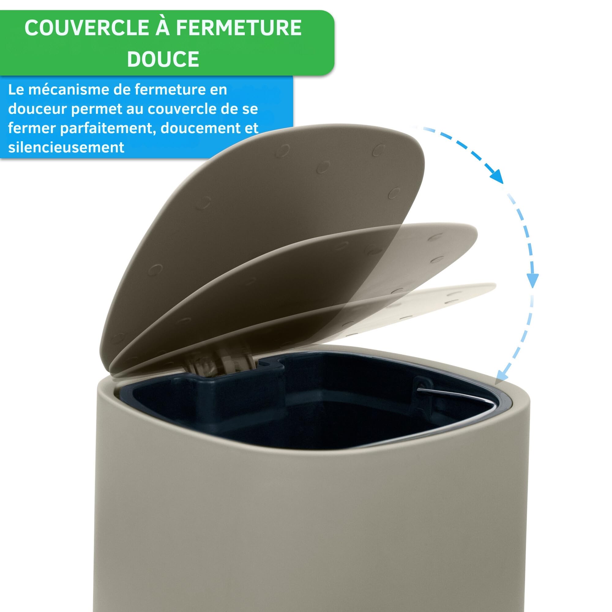 YourCasa® Poubelle salle bain [5L] Design élégant pour salle de bain ou cuisine - Poubelles salle de bain poubelle toilette wc - Poubelle design à pédale avec couvercle et fermeture amortie (Beige)