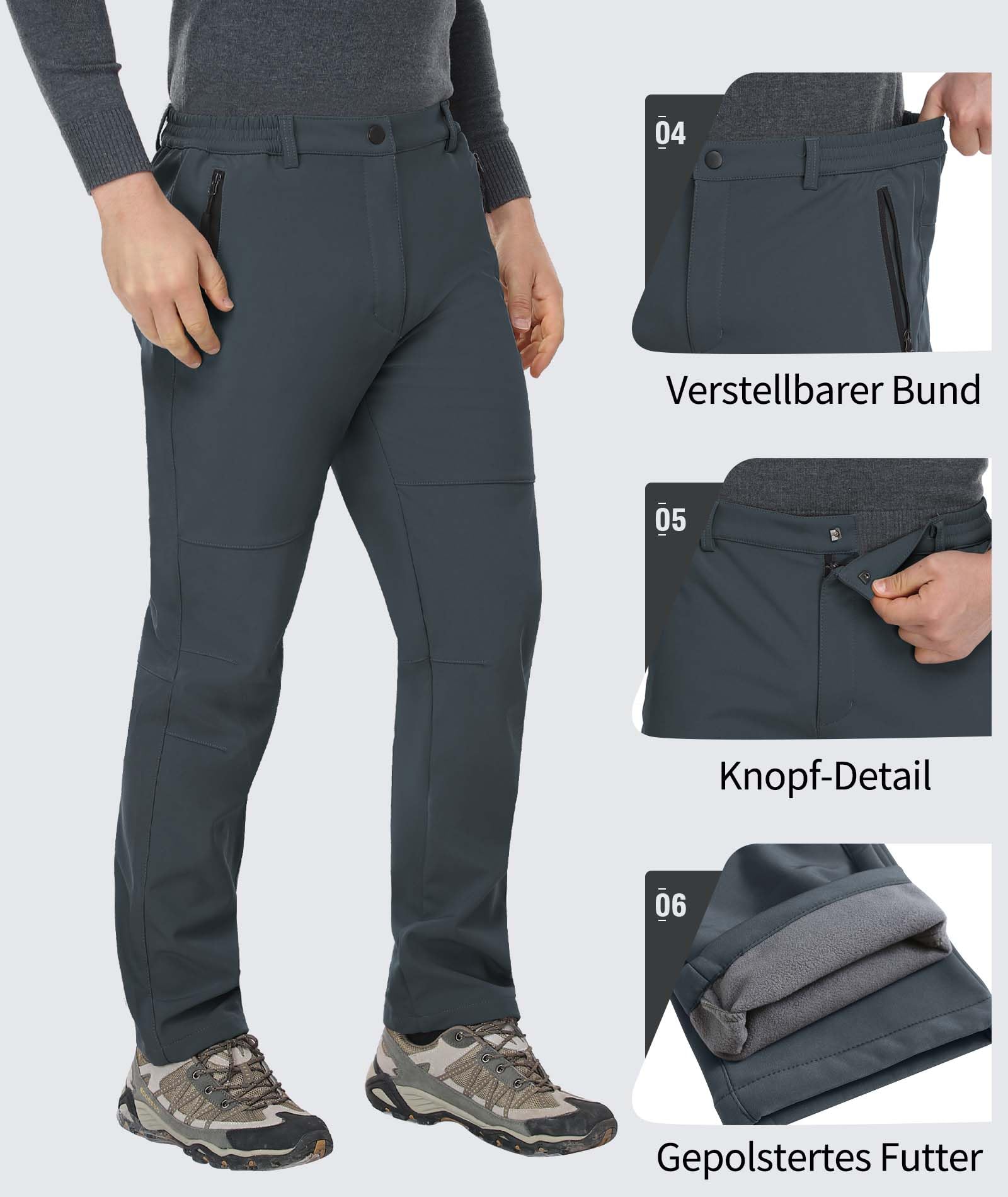 Zoofly Thermohose Herren Softshellhose Herren Wanderhose Wasserdicht Winter Outdoorhose Skihose für Herren Outdoor Funktionshose Trekkinghose Herren mit Fleece