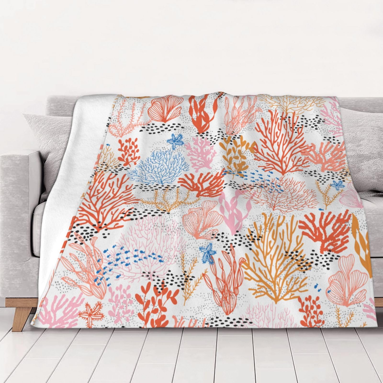 AUBKFELD Coral Reef Printed Flannel Blanket 150x125 CM, Soft & Warm Throw Blanket for Sofa/Couch/Bed/Car, Gifts for Audlts Women Men