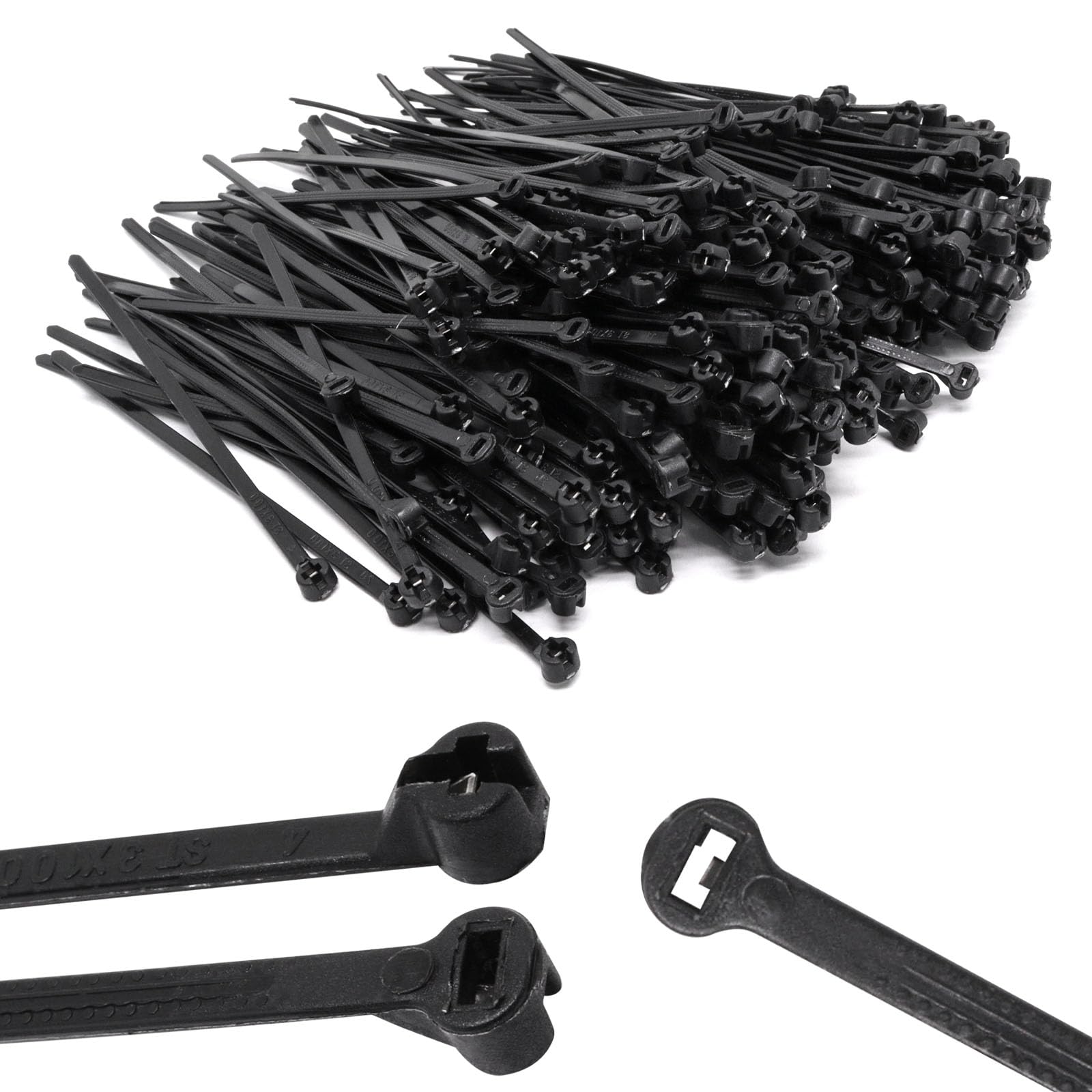 300pcs Push Mount Zip Ties, 4" Cable Zip Tie with Stainless Steel Metal Tooth Locking Device, Self Locking Straps Heavy Duty Nylon Zip Tie Clips for Industry, Auto, Construction, Electronic (4inch)