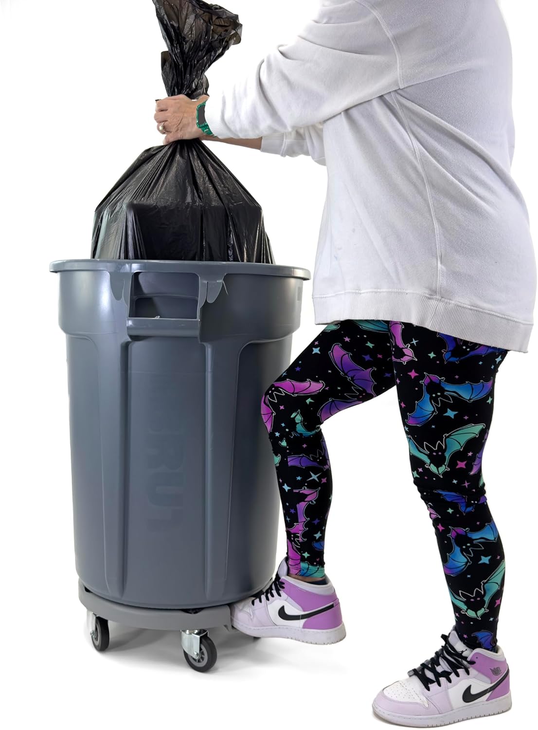Trash Can Dolly | Heavy-Duty Plastic | 5 Casters | Foot Stabilizer | 460 Lb. Capacity