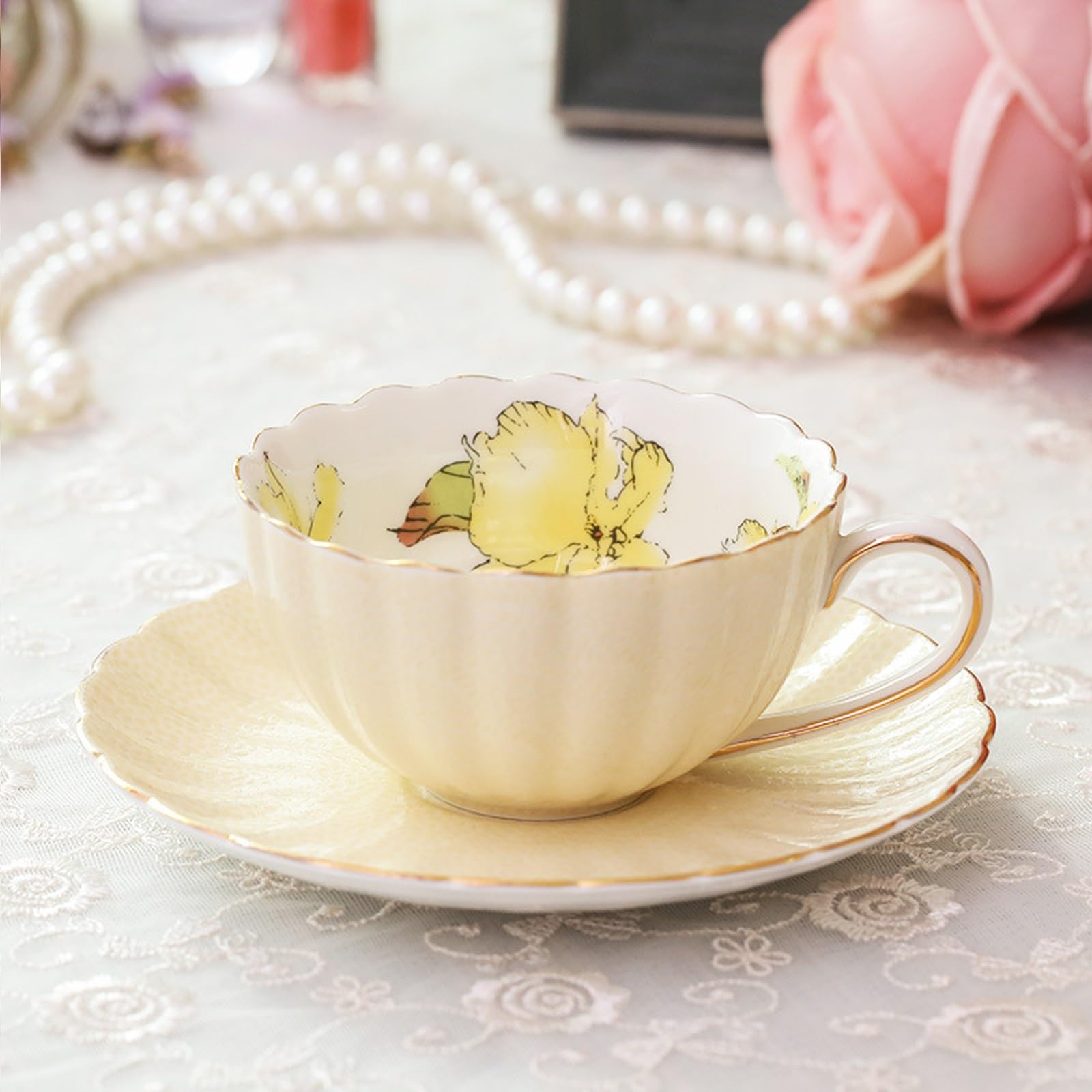 Zestaw porcelanowych spodków do filiżanek kawy | Wielokolorowy zestaw porcelanowych filiżanek do kawy na imprezę w kawiarni Home Office(Yellow)