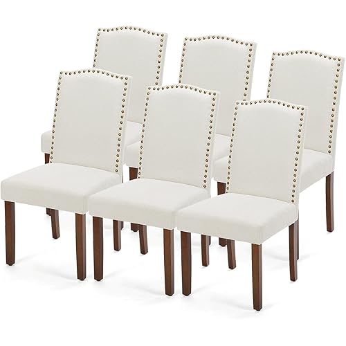 DUMOS Dining Chairs Set of 6, Moden PU Kitchen Table Chairs with Wooden Legs and Padded Seat for Dining Room/Kitchen/Living Room/Restaurant, Beige