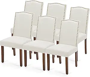 DUMOS Dining Chairs Set of 6, Moden PU Leather Kitchen Table Chairs with Wooden Legs and Padded Seat for Dining Room/Kitchen/Living Room/Restaurant, Beige