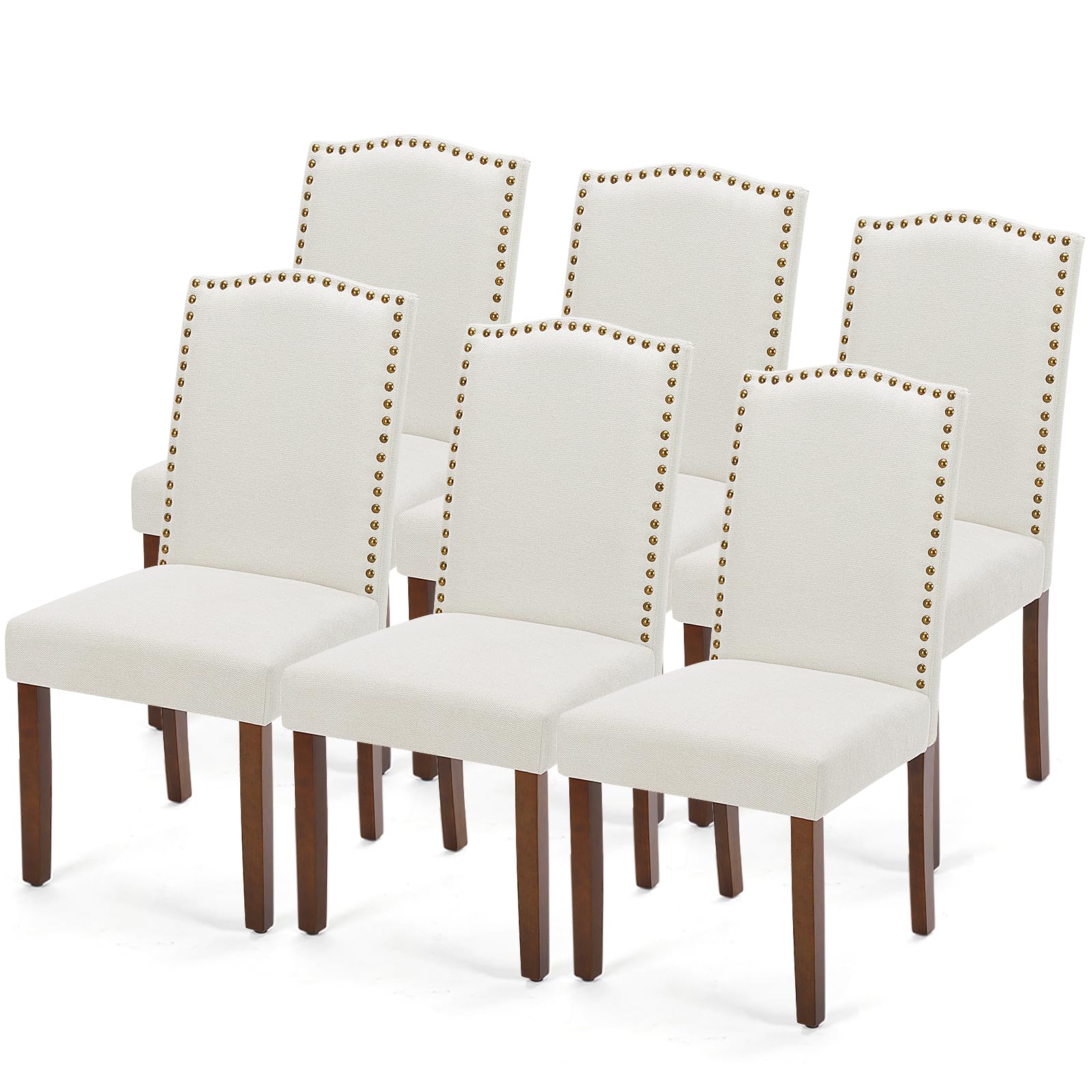 DUMOS Dining Chairs Set of 6, Moden PU Kitchen Table Chairs with Wooden Legs and Padded Seat for Dining Room/Kitchen/Living Room/Restaurant, Beige