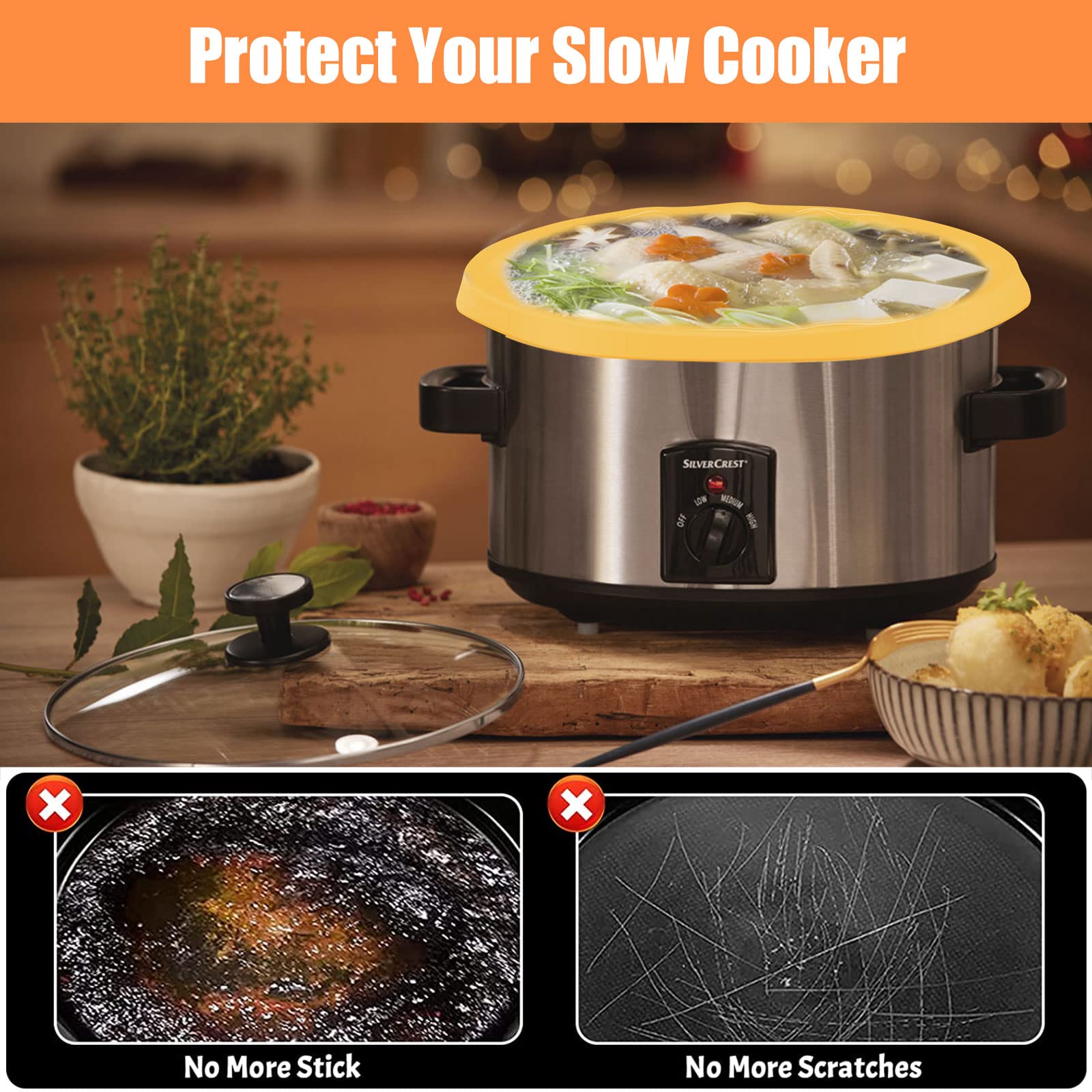 2 pezzi Silicone Slow Cooker Liner Riutilizzabile Silicone Slow Cooker Divider Barattolo Resistant Slow Cooker Insert Liner Lavastoviglie Safer Slow Cooker Accessori per la maggior parte dei