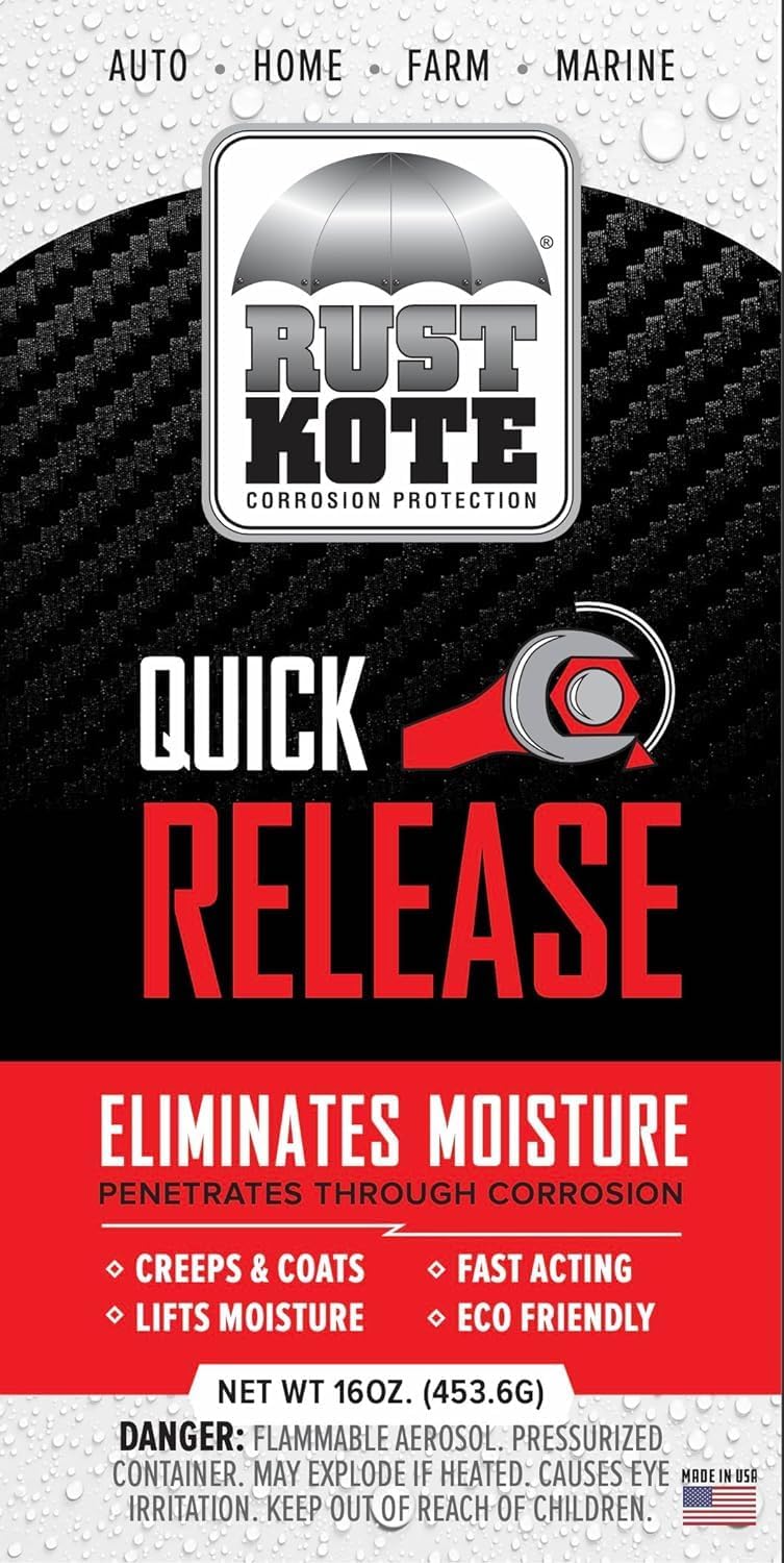 6 Pack-RustKote Quick Release Aerosol 12oz, Penetrating Oil. Corrosion Inhibitor. Loosens Rusted and Stuck mechanisms, loosens Rust/Metal Corrosion and Helps Release Stuck, Frozen, Rusted Metal Parts