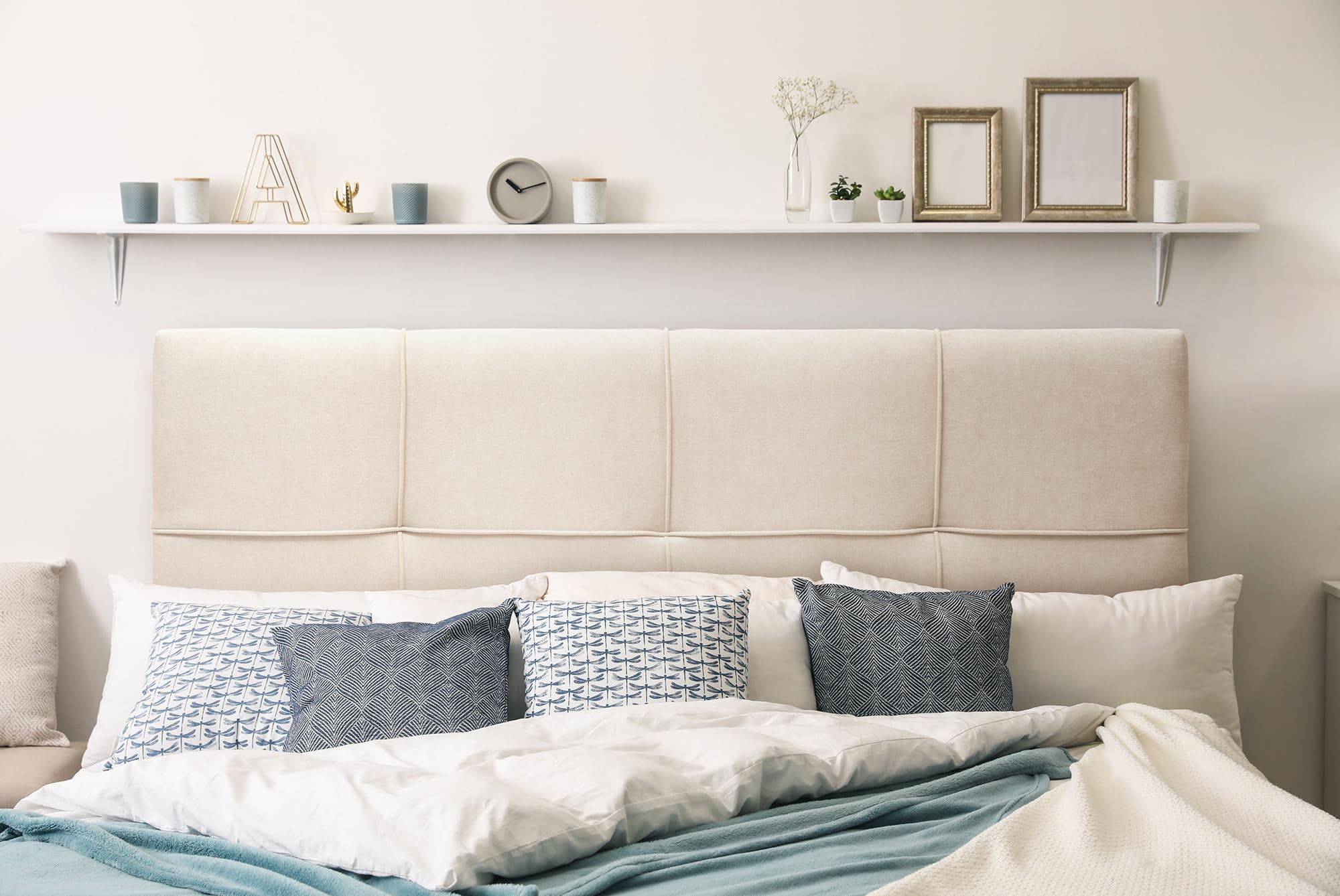 SUENOSZZZ-ESPECIALISTAS DEL DESCANSO Cabecero de Cama tapizado, Modelo Square para Camas de 90 (100 x 57 cm) Tela Verde Agua