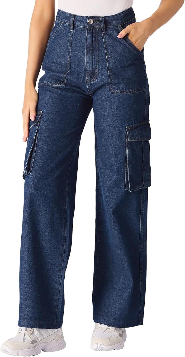 Wide Leg Jeans for Women UK – Internal Waist Adjusters High Waisted Baggy Jeans Women with 6 Pockets & Ladies Jeans – Perfect for Casual Outings & Gatherings