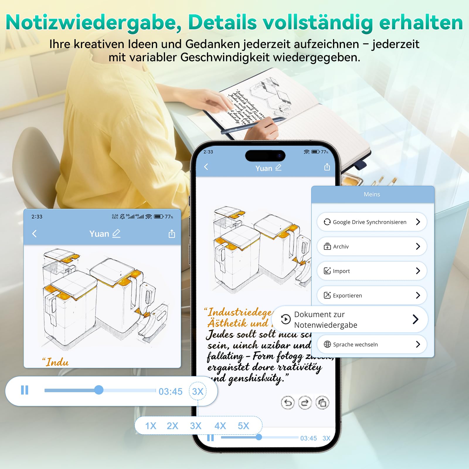 YUAN Digitales Notizbuch Smart Writing Set: Mit Smart-Pen & Notebook Echtzeit‑Sync. und Teilung für Notizen, Zeichnungen & Meetings, mit tragbarem Mini‑Notizbuch und Ersatzminen