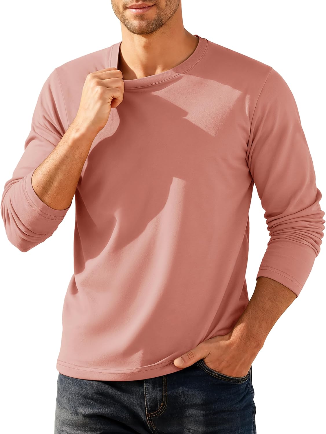 TACVASEN Mens Long Sleeve Tee Shirts Moisture Wicking Casual Crew Neck Soft Plain Basics Long Sleeve Tshirts