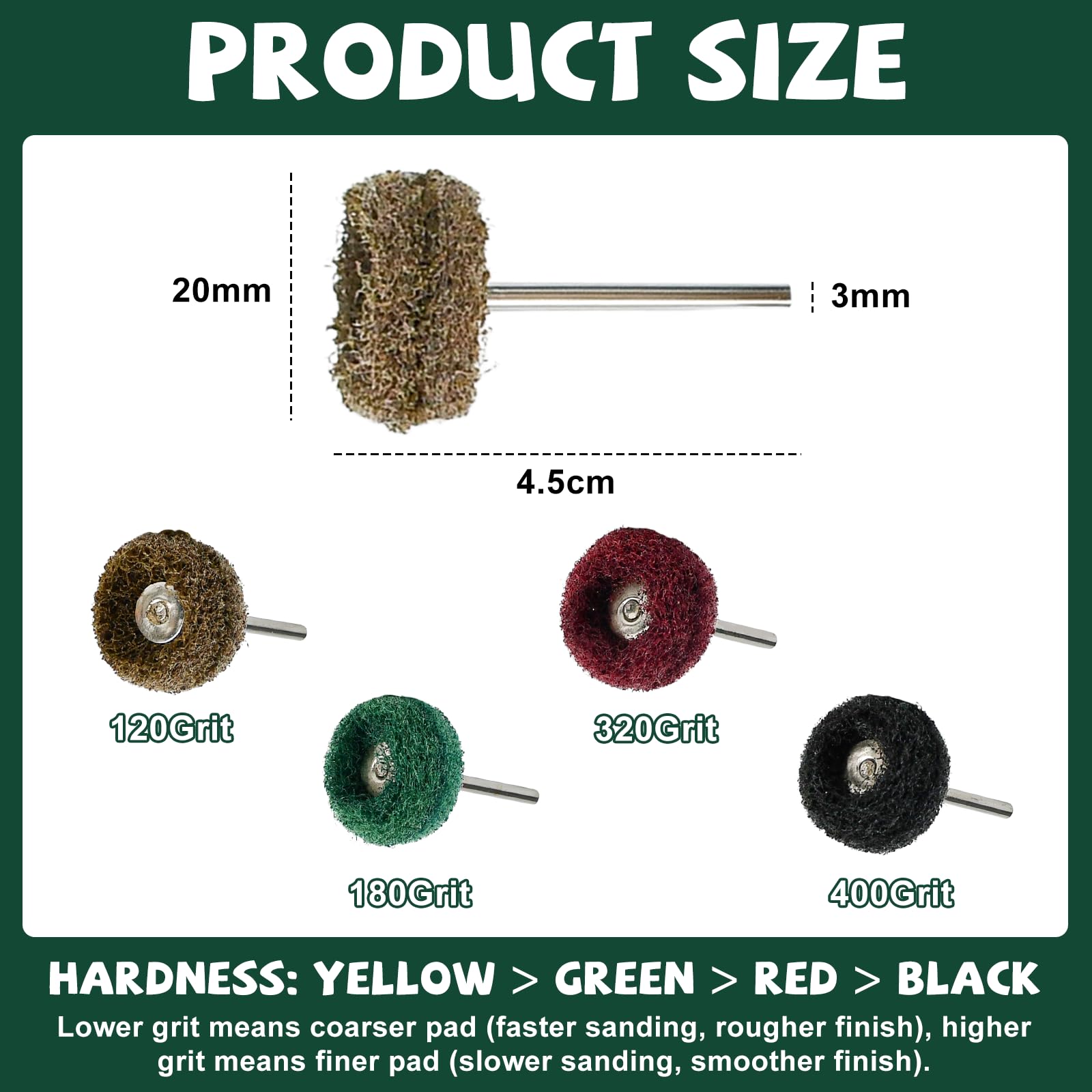 80Pz Set di Ruote Abrasive di Lucidatura 25mm Dischi Abrasivi per Lucidatura con Grana 120/180/320/400 Mole Abrasive per Lucidaturca con Manico 3mm per Utensili Rotanti per Vetro Metallo Legno