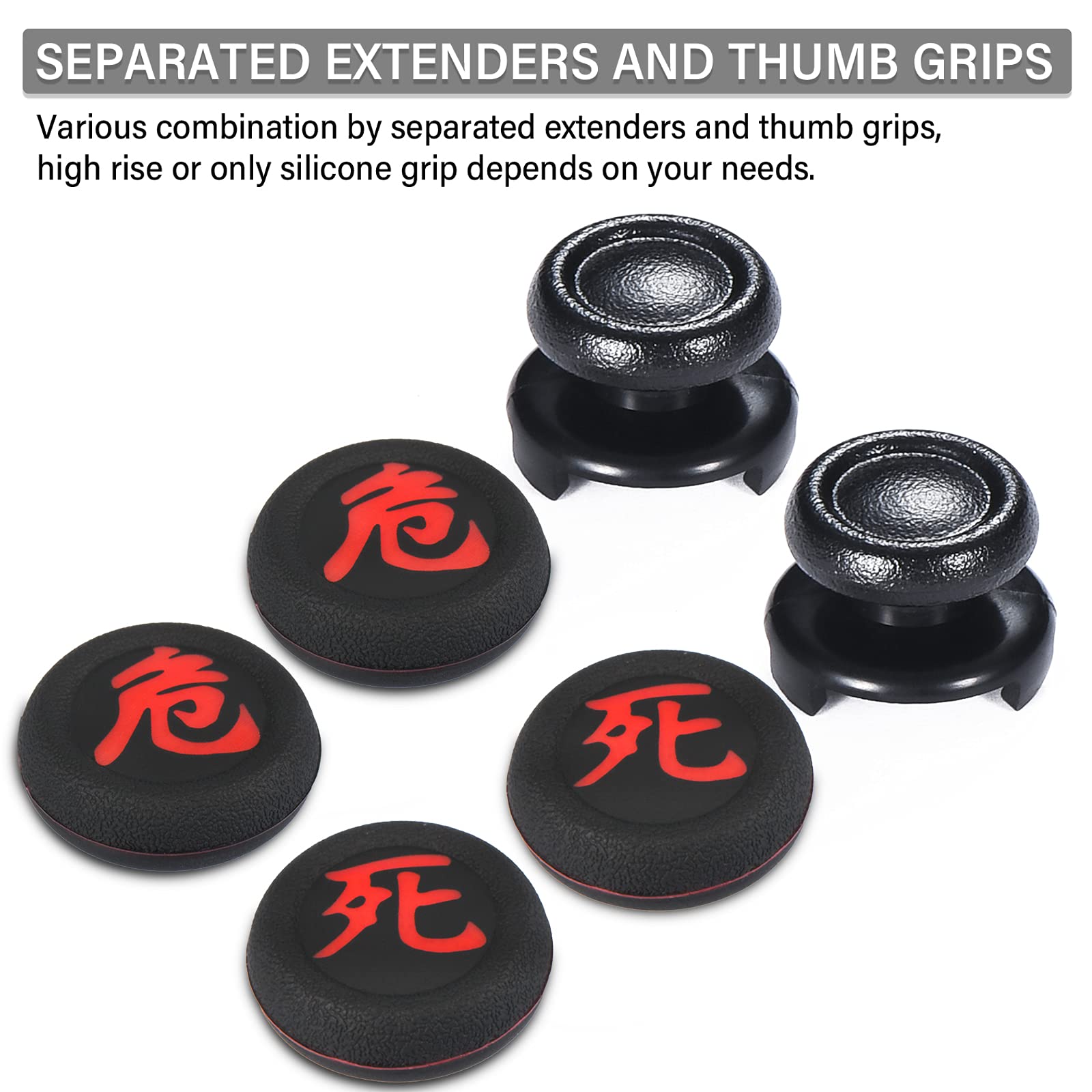 FPS Thumbstick Grip Agarres para el Pulgar Extensor Y Impresión Caucho Silicona Apretón Cubrir 4 para Controlador PS5 Dualsenese y PS4 (Muerto Peligro)