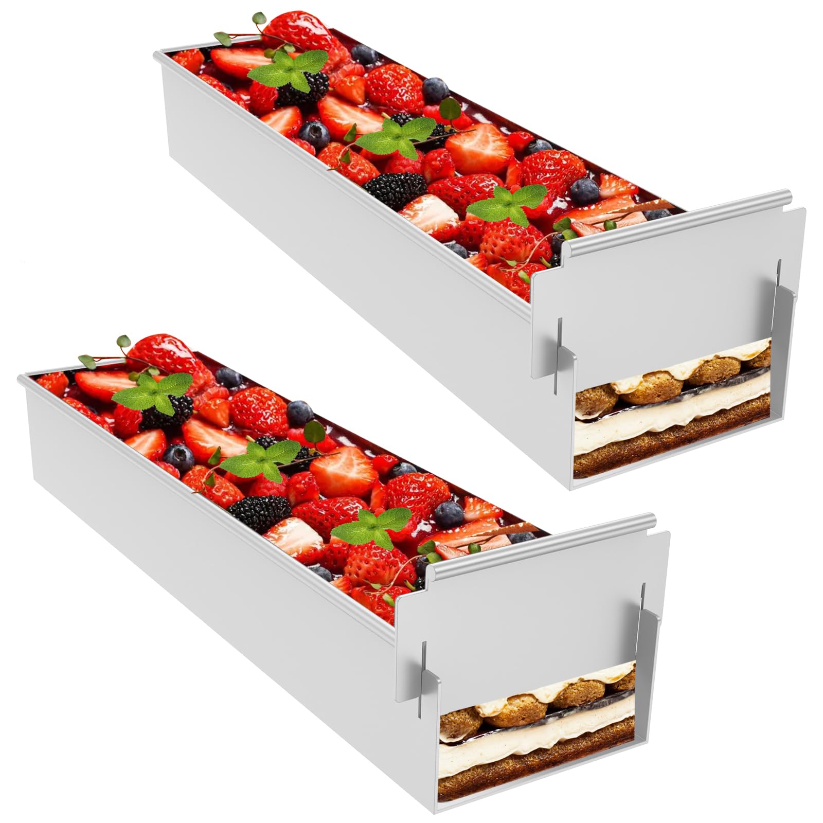2 Stück Edelstahl Tiramisu Form für Kuchen und Torten | Backrahmen Rechteckig Verstellbar,Wiederverwendbare rechteckige Backform,Mousse Kuchenform Abnehmbarem Seitenteil