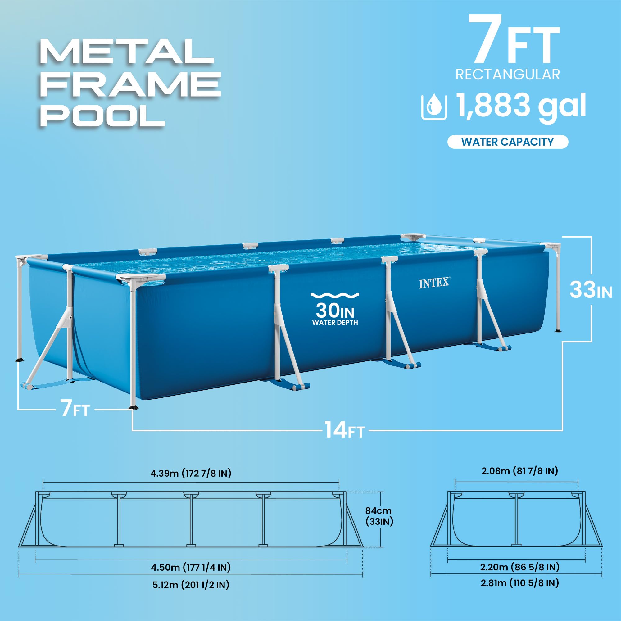 Intex 28279EH Piscine Metal Frame rectangulaire 4,50 x 2,20 x 0,84 m