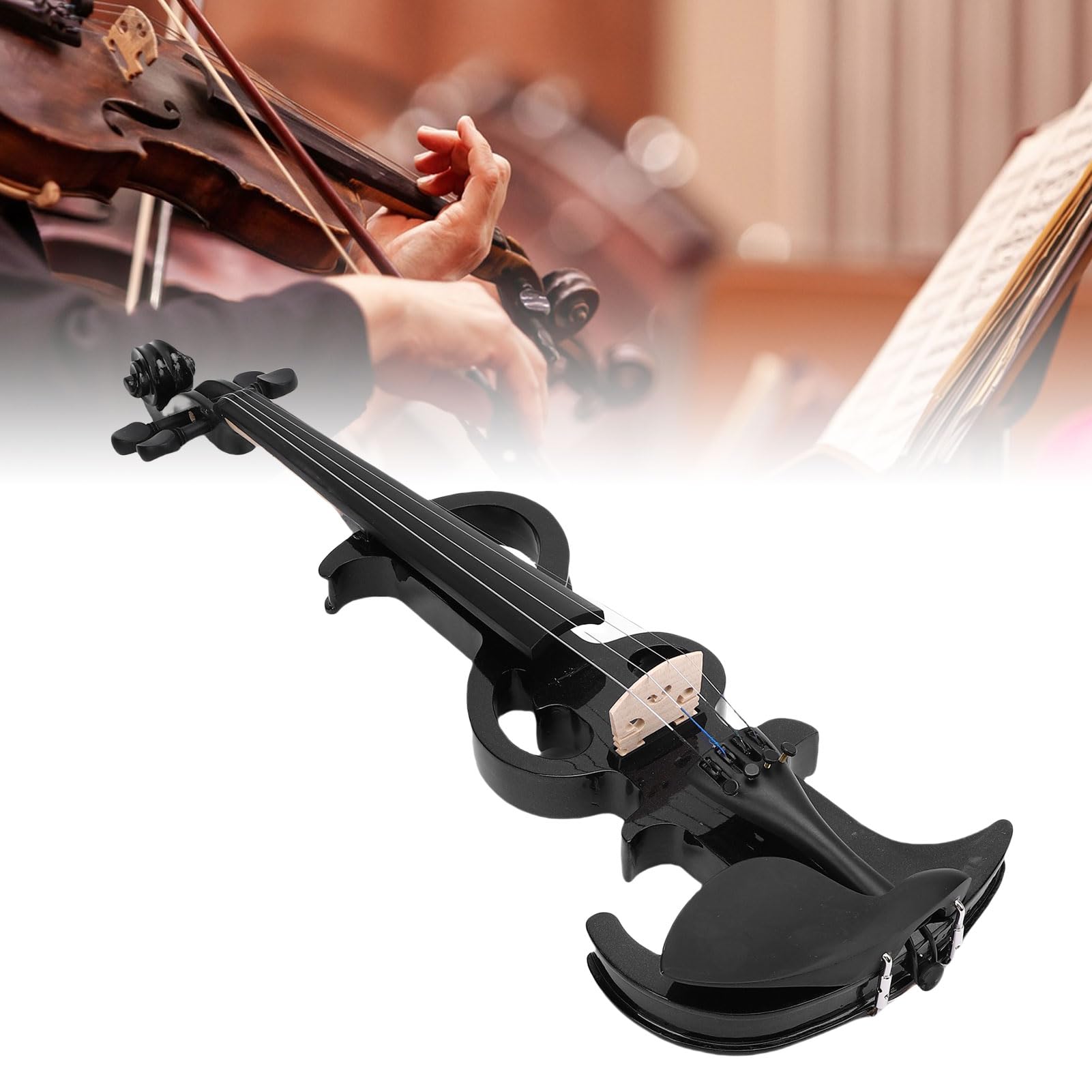 Drfeify Elektrische Violine, 4/4 Massives Ebenholz, Ergonomisches Design für Anfänger und Erwachsene, mit Aufbewahrungsbox für Bogen-Kopfhörer-Anschlusskabel