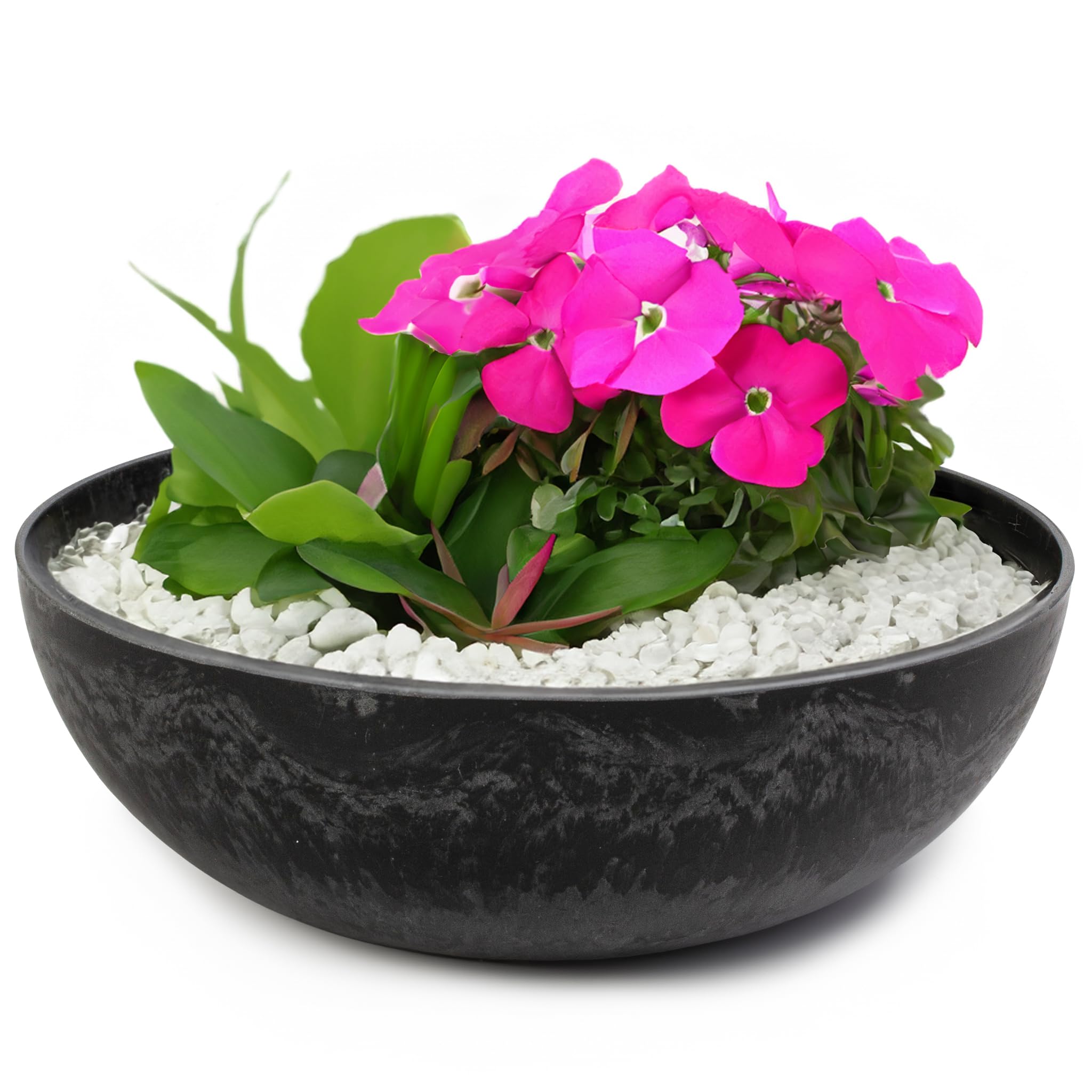 matches21 HOME & HOBBY Outdoor Plant Bowl in Black Marbled 25 x 9 cm as a Weatherproof Flower Bowl