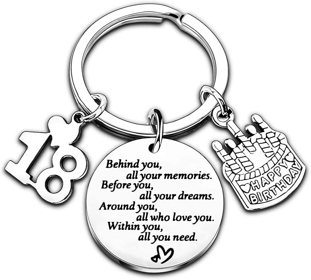 Birthday Keyring Birthday Gifts Key Ring Gifts for Women Girls Gifts Inspirational Keychain Gifts for Mum Daughter Sister Christmas Gifts (18th)